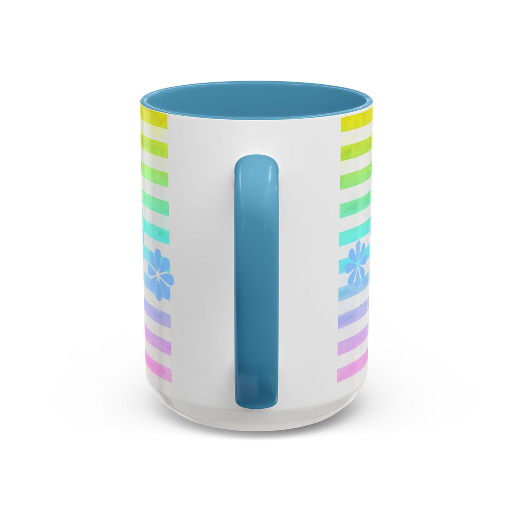 Apricot Poodle Coffee Mug — Cute Fluffy Pup on Rainbow Stripes (Accent Mug 11/15oz)