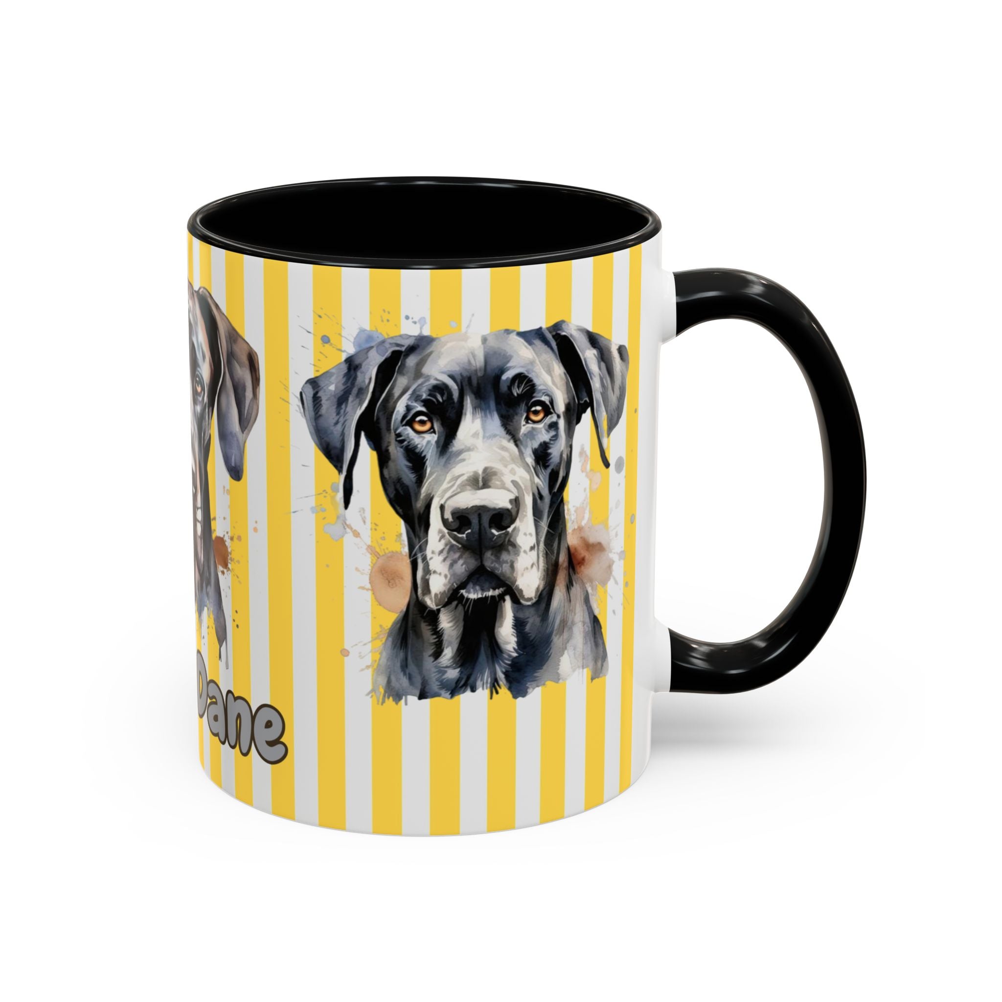 Personalised Dog Accent Coffee Mug — Yellow Striped Dog Lover Gift (11/15 oz)