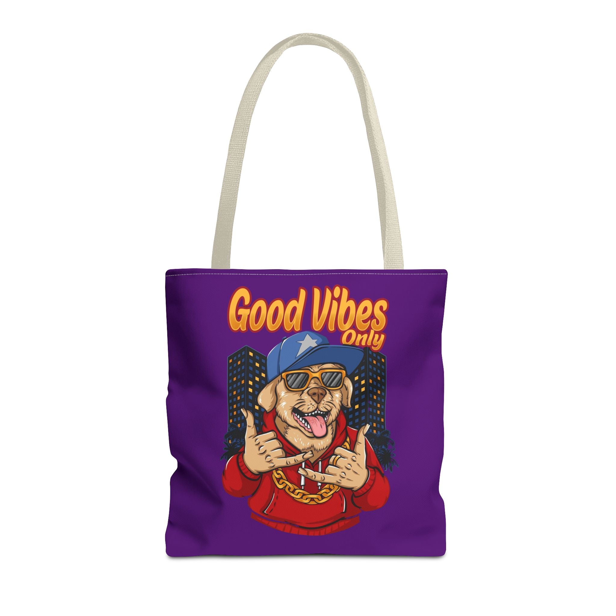 Good Vibes Only Dog Tote Bag — Cute Hipster Pup Graphic Canvas Tote