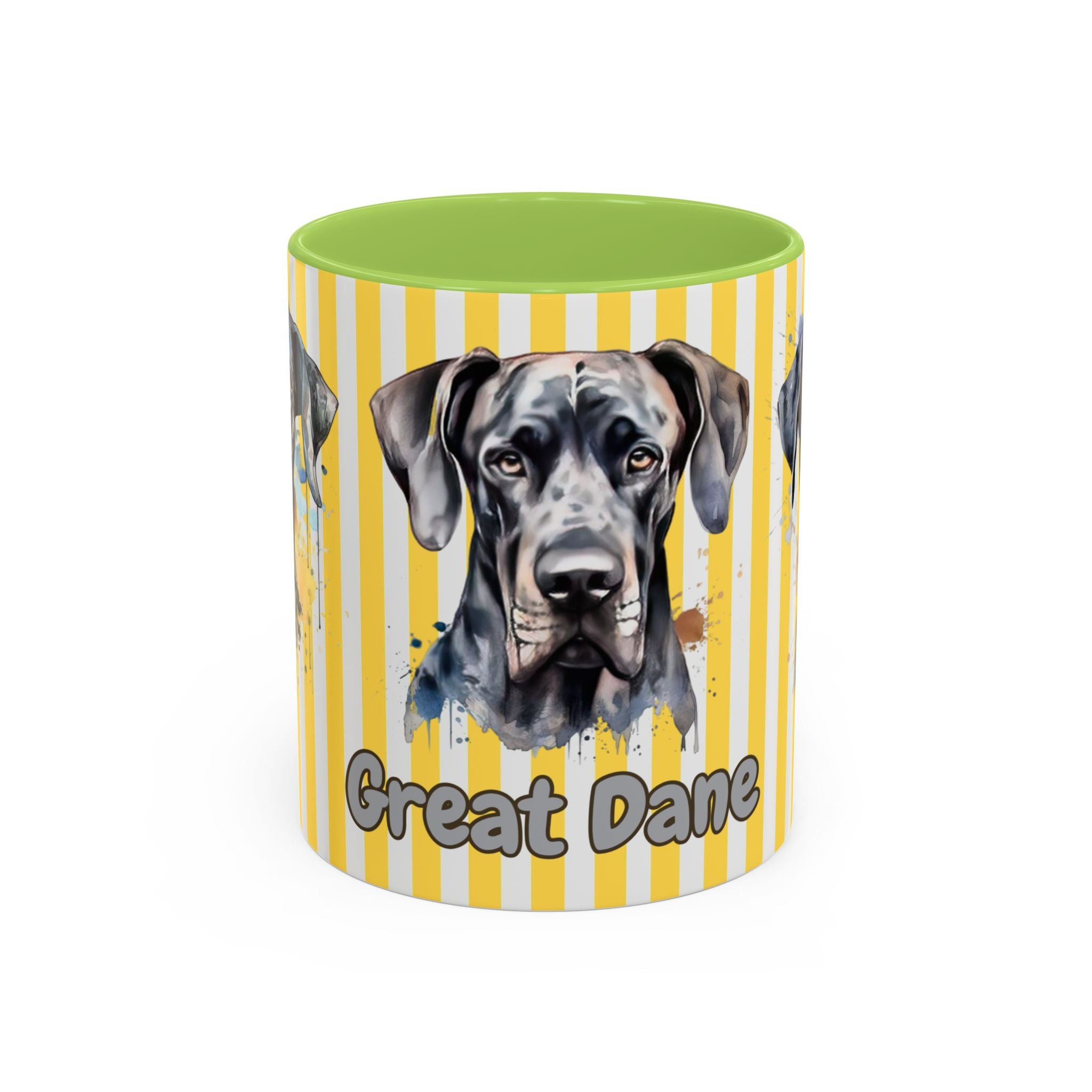 Personalised Dog Accent Coffee Mug — Yellow Striped Dog Lover Gift (11/15 oz)