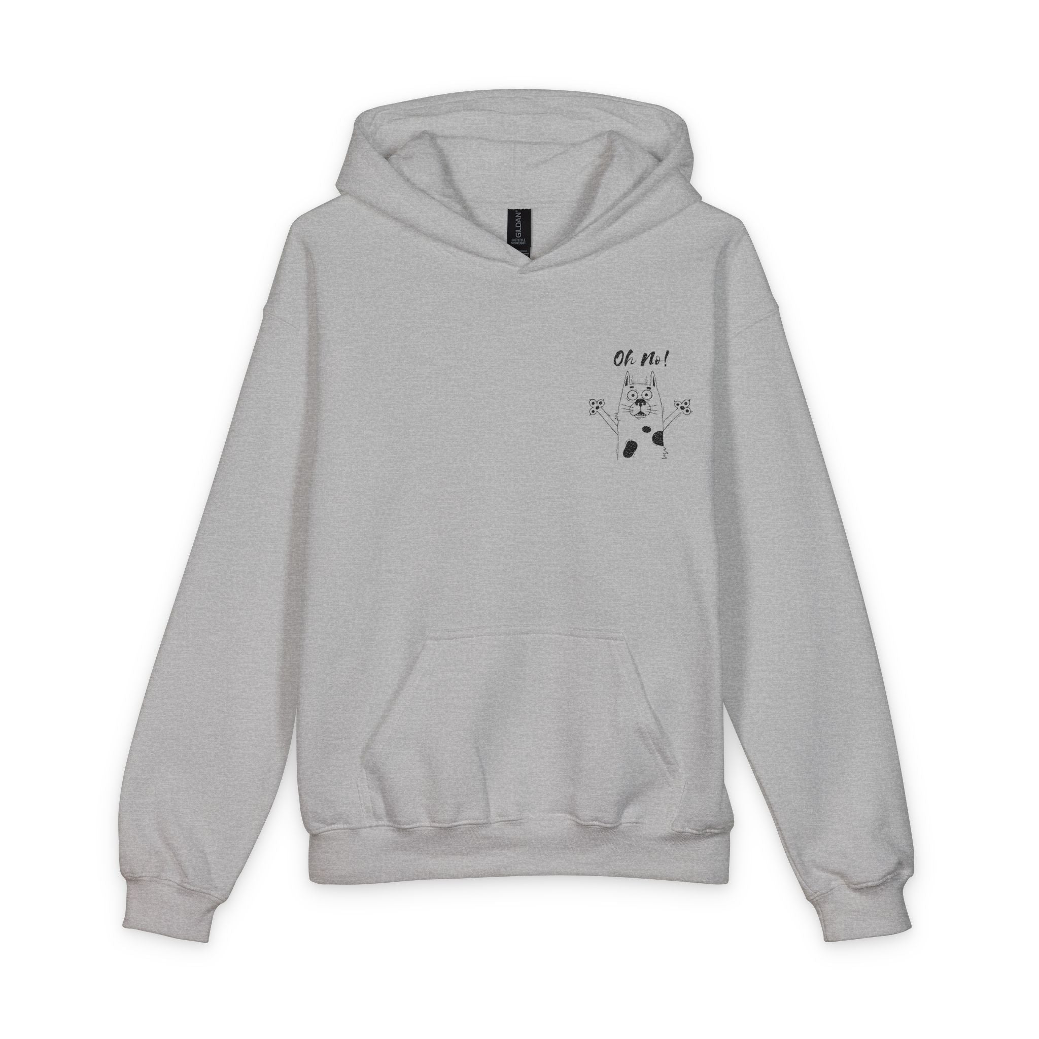 Youth Hoodie — Cute Cartoon Dog Design with "Oh No" Pocket Graphic