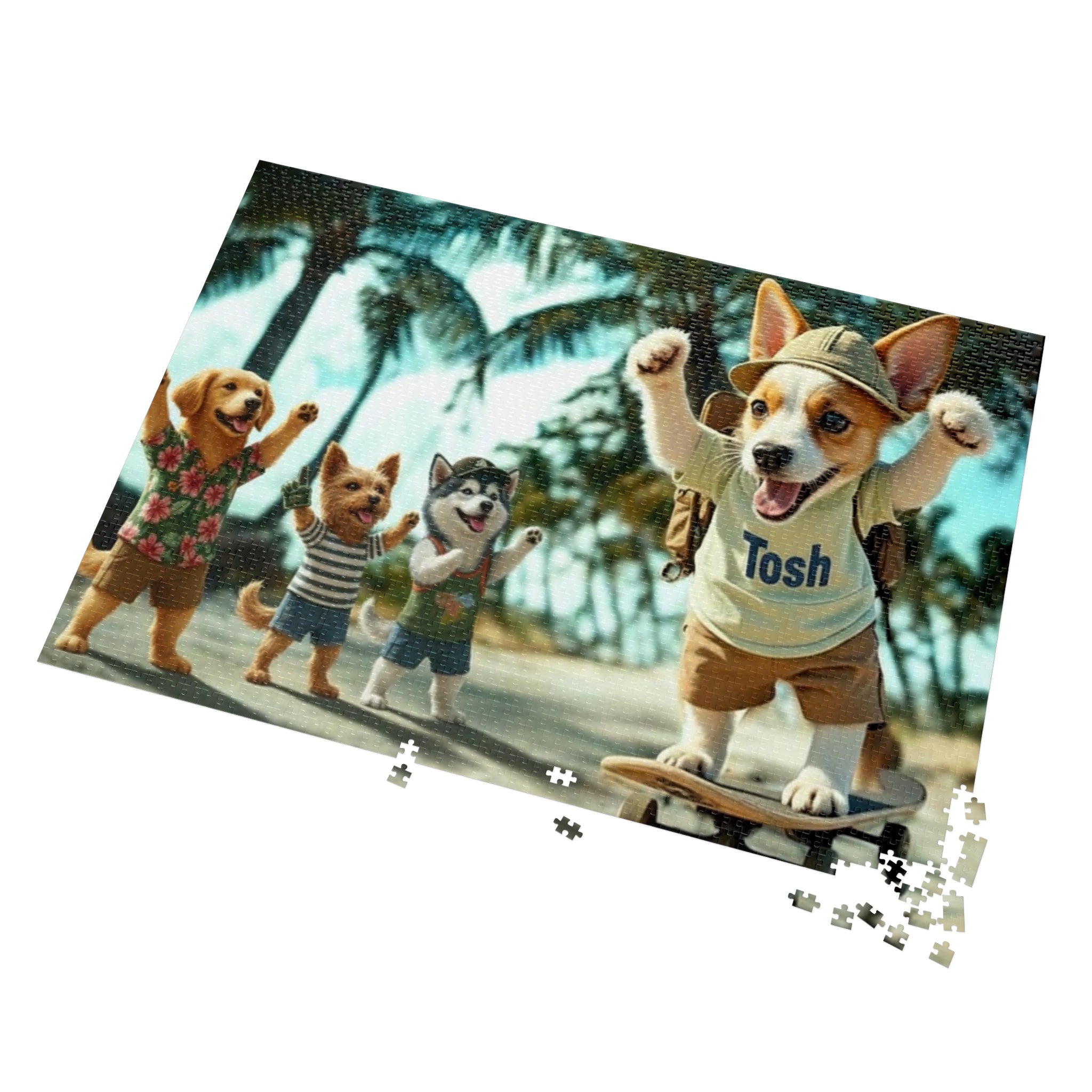 Beach Dogs Jigsaw Puzzle with Tin — Jack Russell Terrier Skateboard | Dog Lover Gift