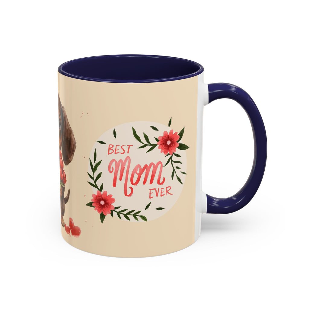 Best Mom Ever Coffee Mug — Cute Dachshund with Tulips