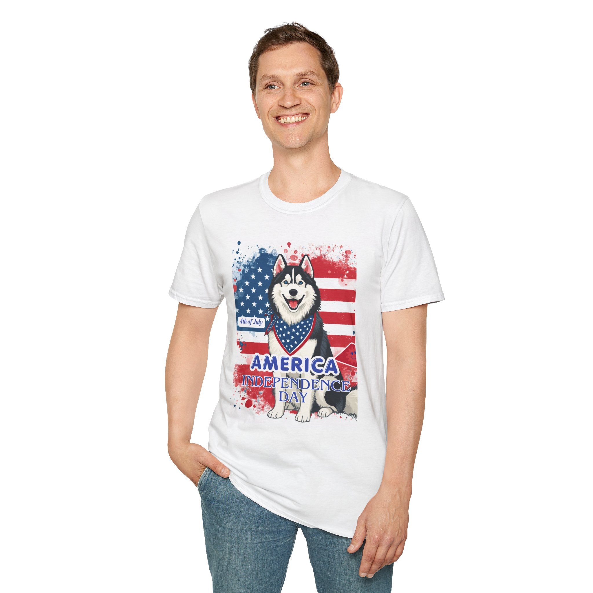 Patriotic Husky T-Shirt — America Independence Day 4th of July Dog Tee