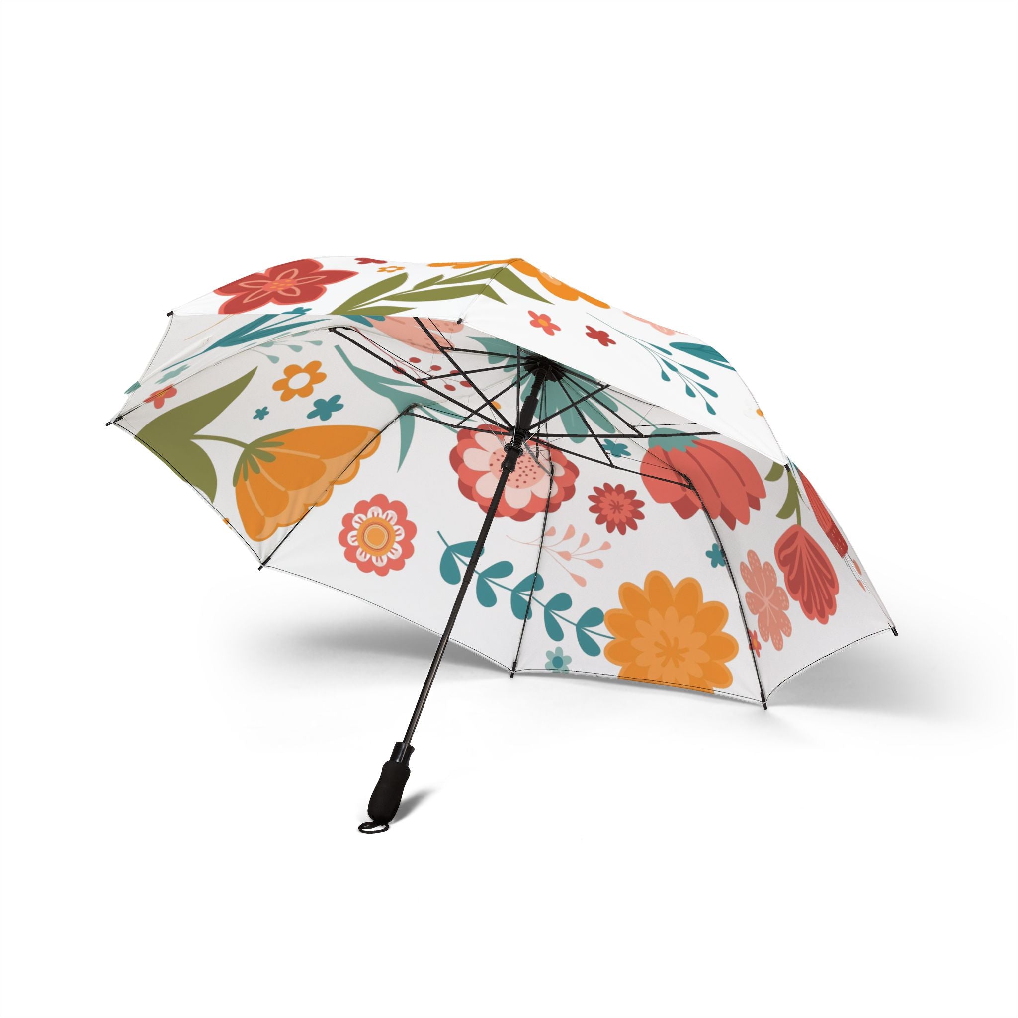 Floral Foldable Umbrella — Lightweight Semi-Automatic Compact Rain Umbrella