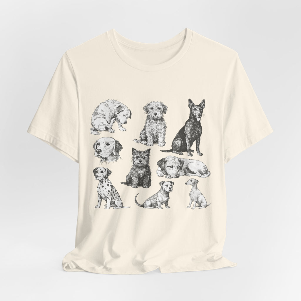 Dog Breed Sketches T-Shirt — Hand-Drawn Puppy Portraits Tee