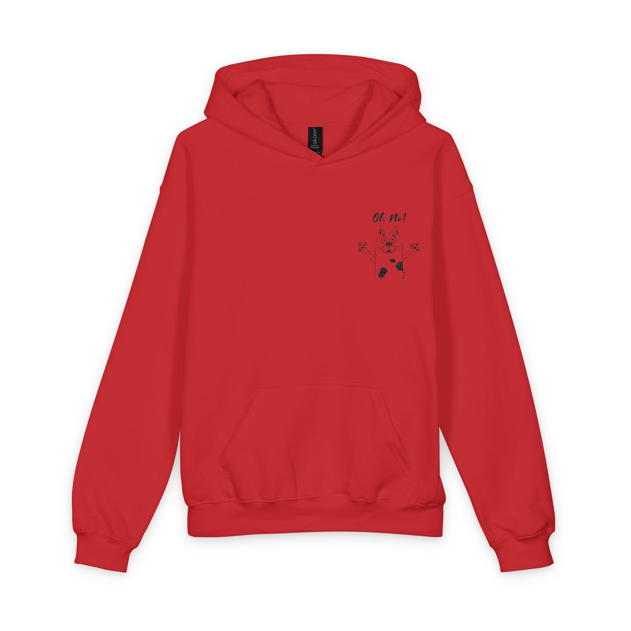 Youth Hoodie — Cute Cartoon Dog Design with "Oh No" Pocket Graphic
