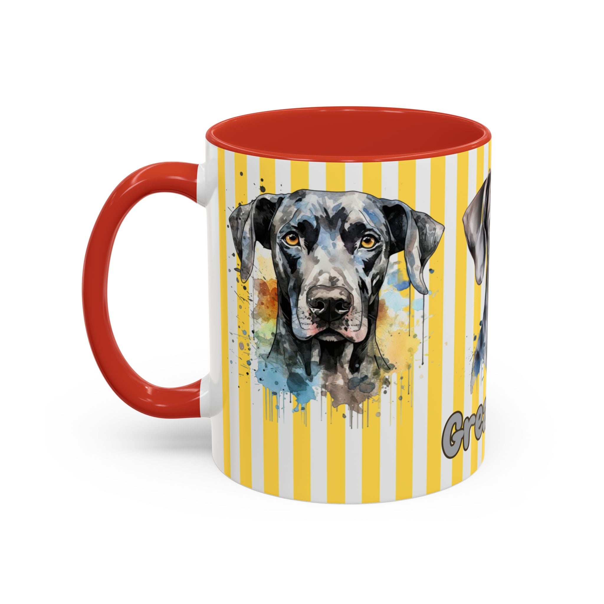 Personalised Dog Accent Coffee Mug — Yellow Striped Dog Lover Gift (11/15 oz)