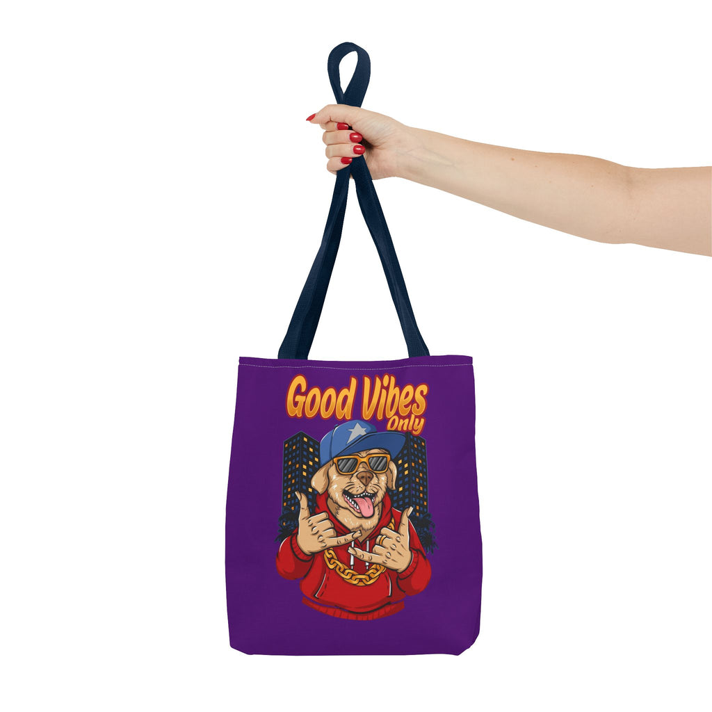 Good Vibes Only Dog Tote Bag — Cute Hipster Pup Graphic Canvas Tote