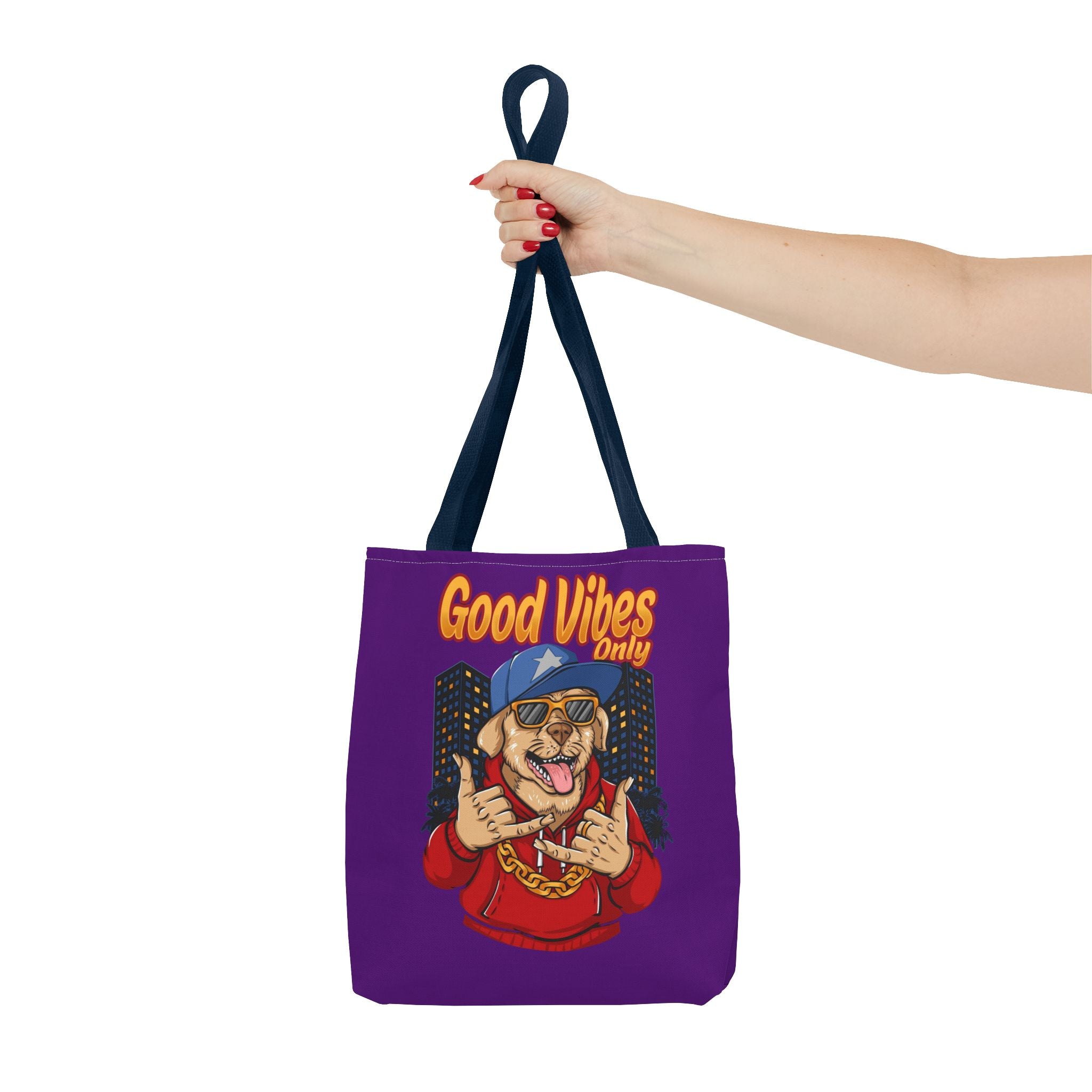 Good Vibes Only Dog Tote Bag — Cute Hipster Pup Graphic Canvas Tote