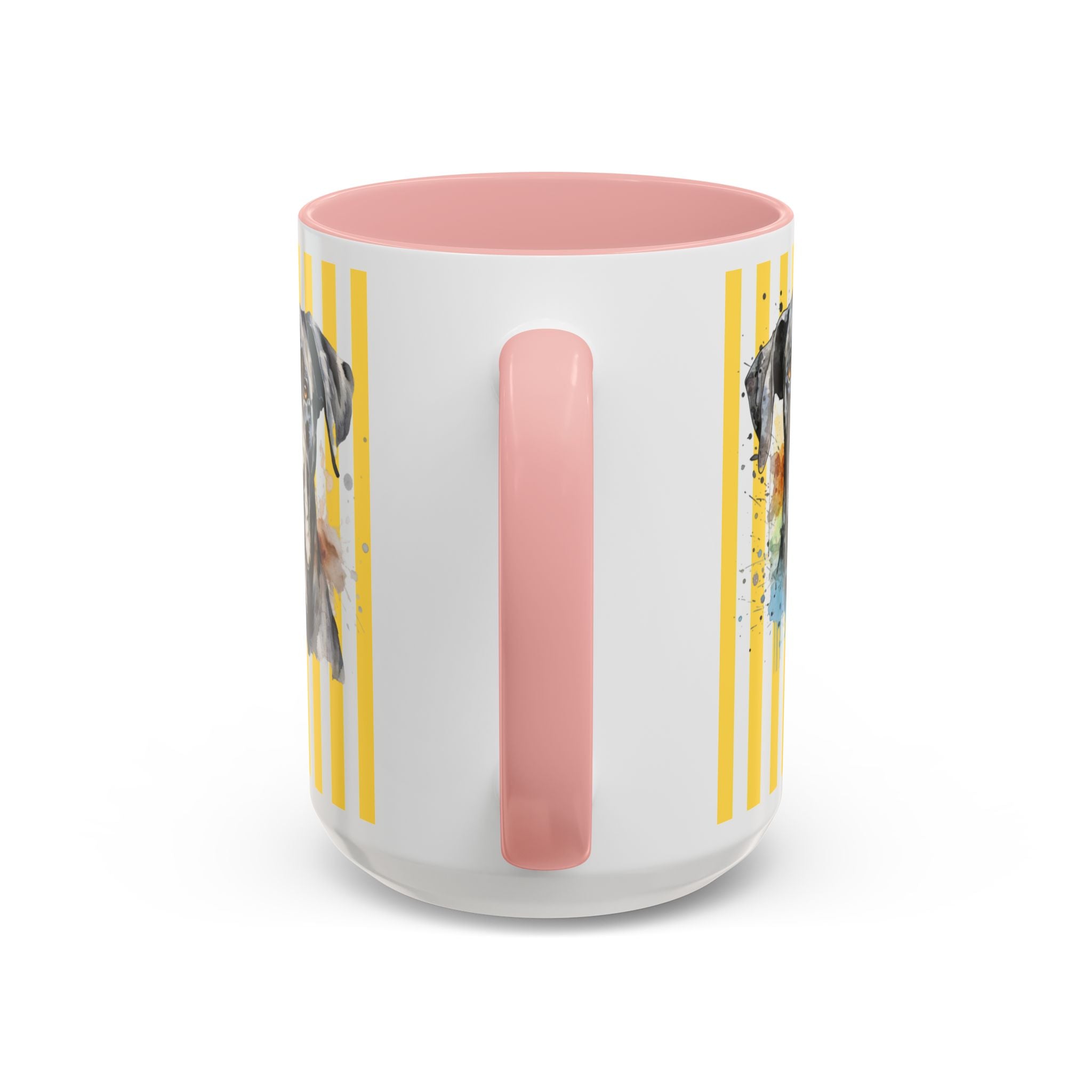 Personalised Dog Accent Coffee Mug — Yellow Striped Dog Lover Gift (11/15 oz)