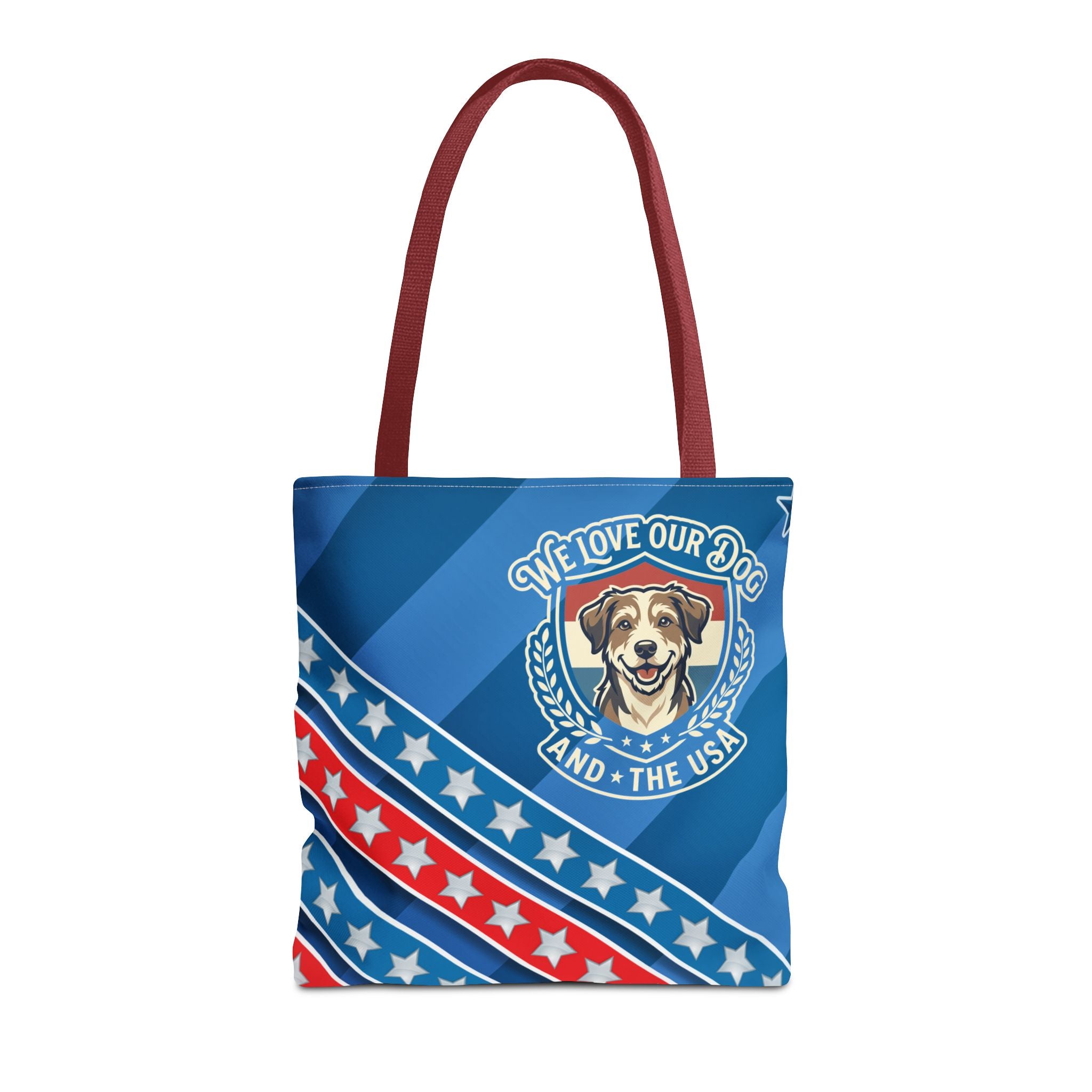 Patriotic Dog Tote Bag — "We Love Our Dog and the USA" AOP Tote