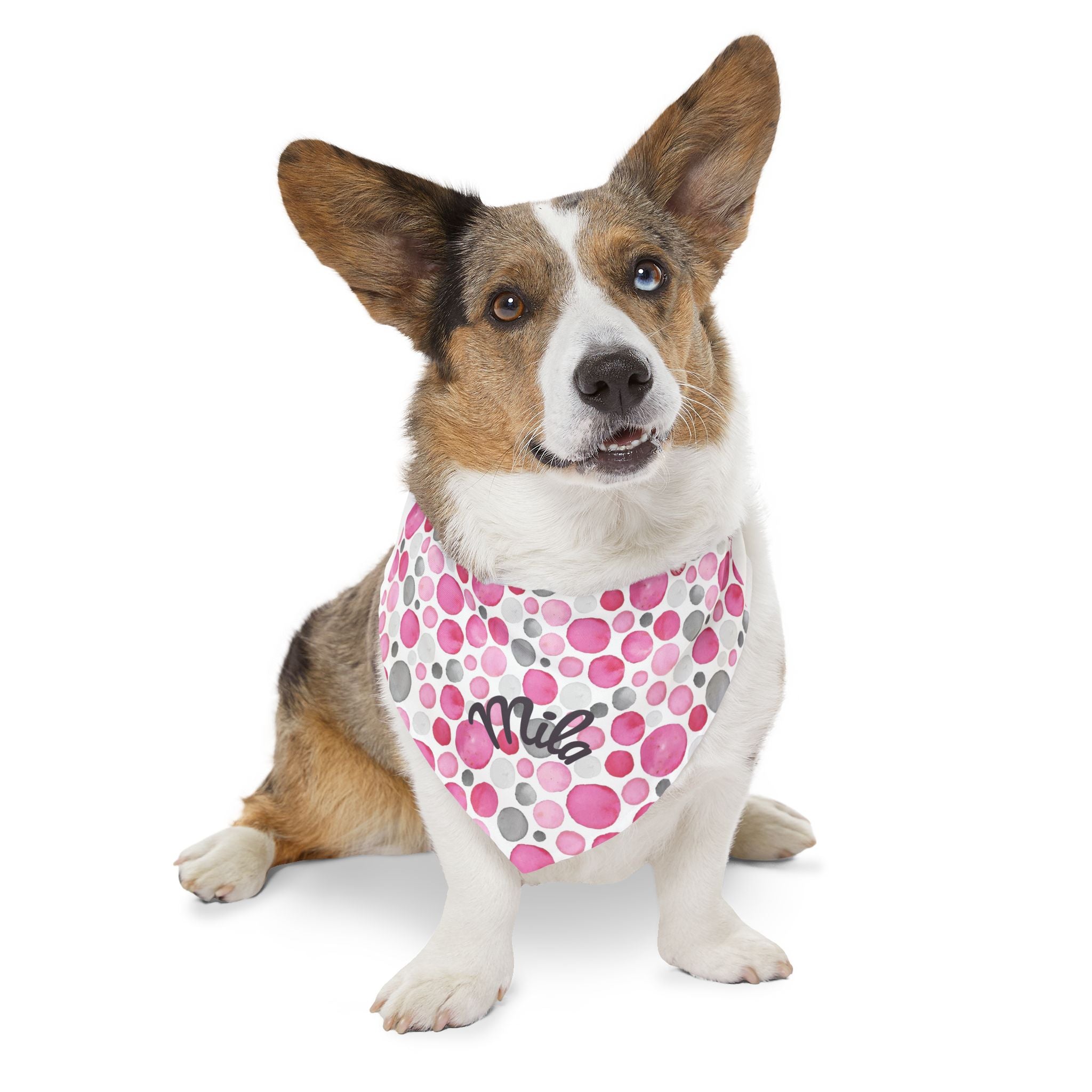 Pink Polka Dot Pet Bandana Collar – Customizable "Milo" Style for Dogs & Cats