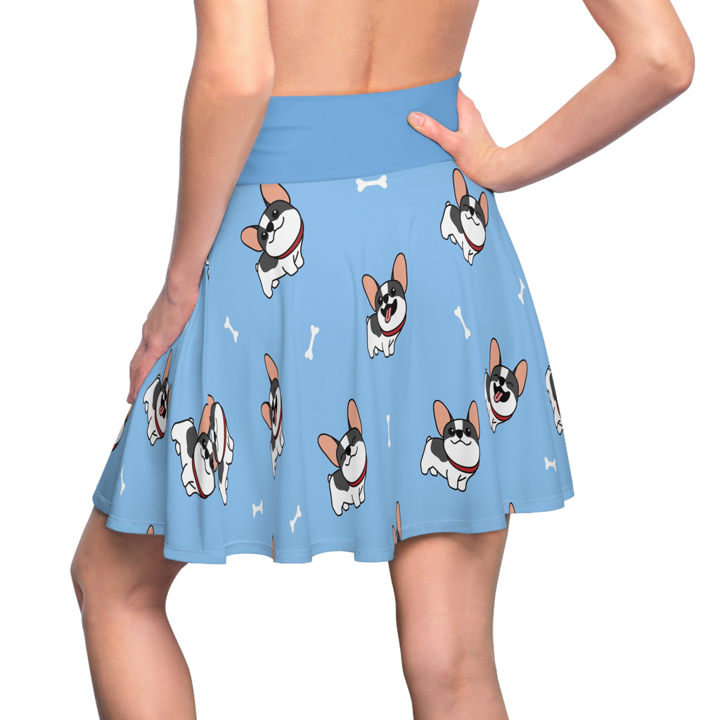 French Bulldog Print Skater Skirt — Cute Blue Dog Pattern