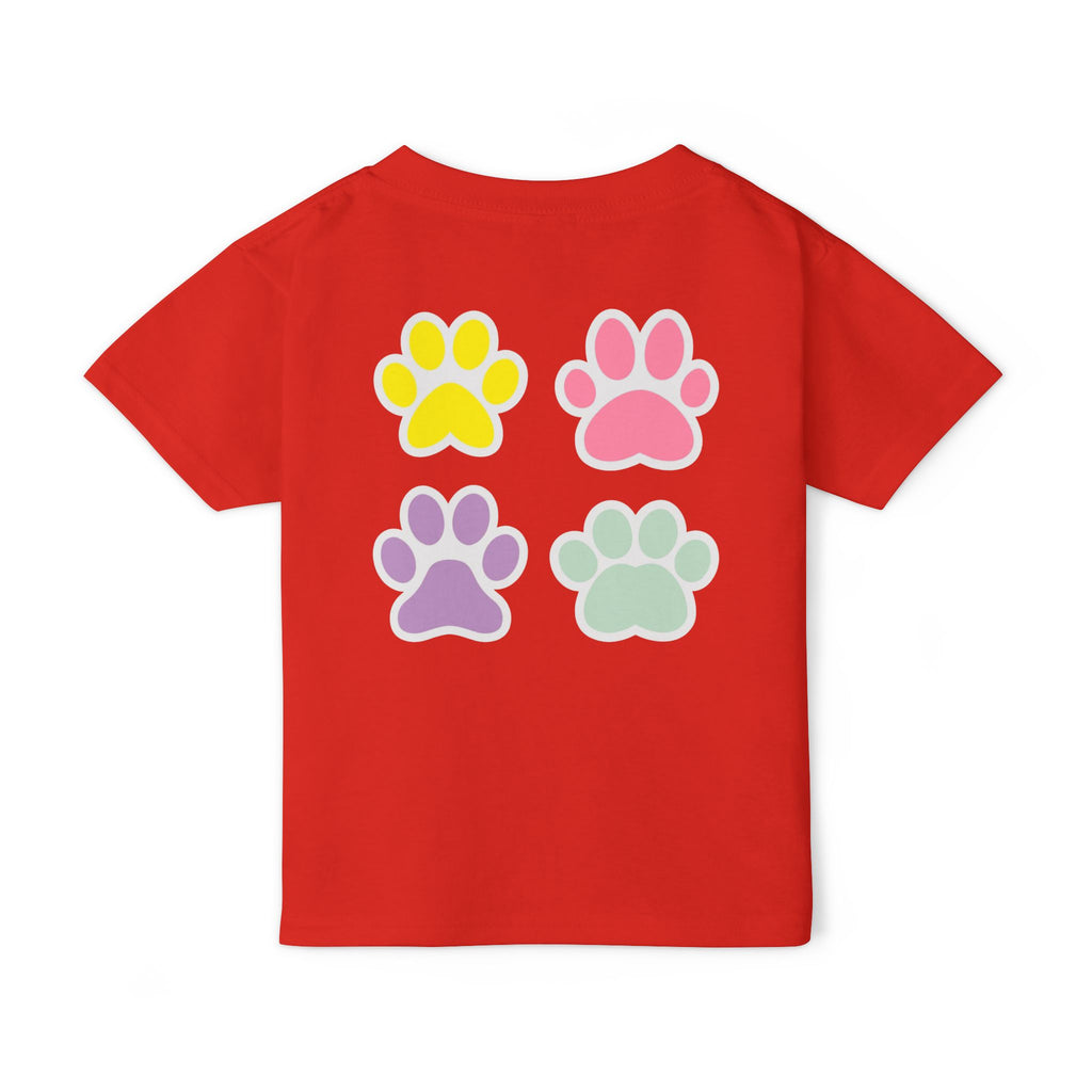 Toddler T-Shirt — Cute French Bulldog Hugging Heart with Colorful Paw Prints