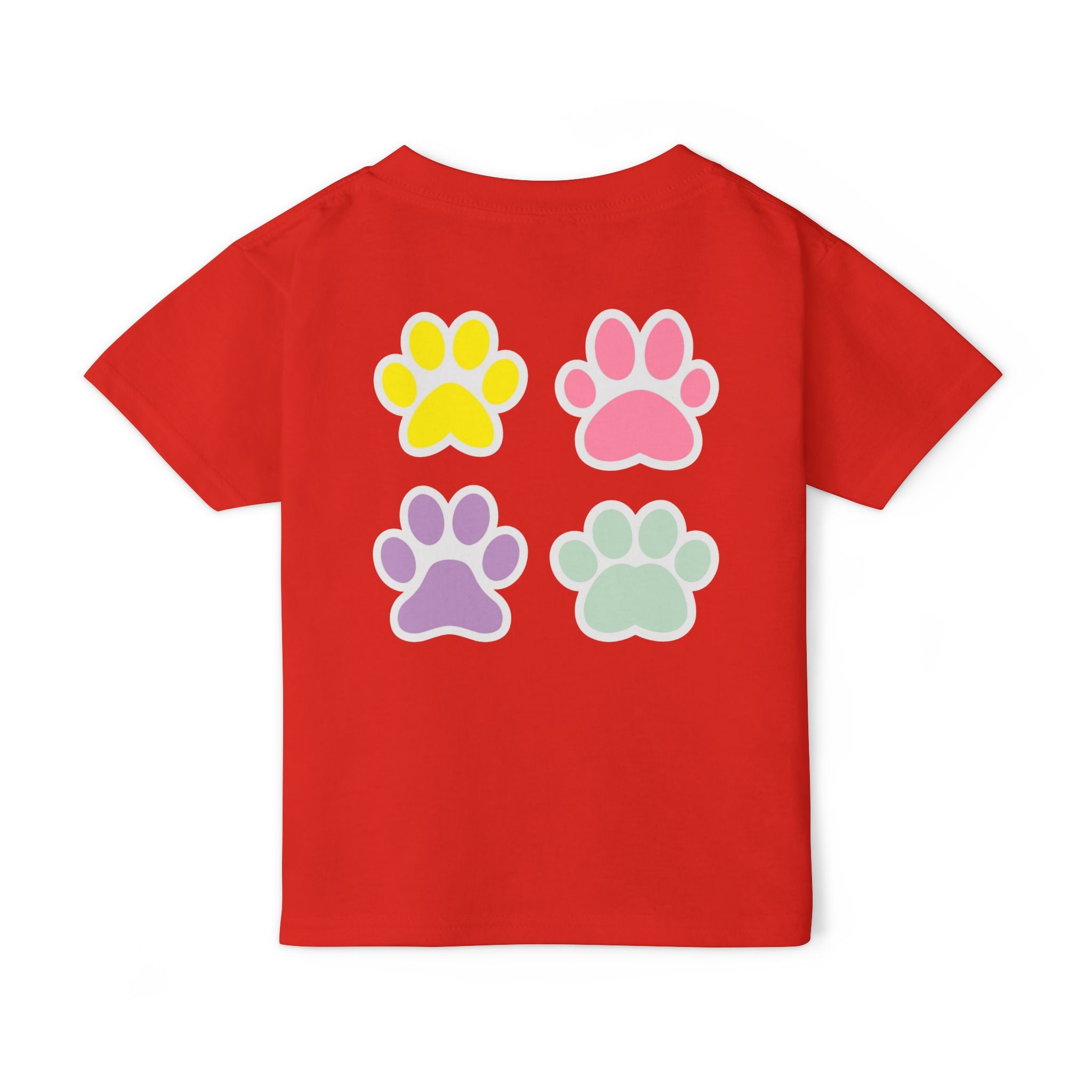 Toddler T-Shirt — Cute French Bulldog Hugging Heart with Colorful Paw Prints