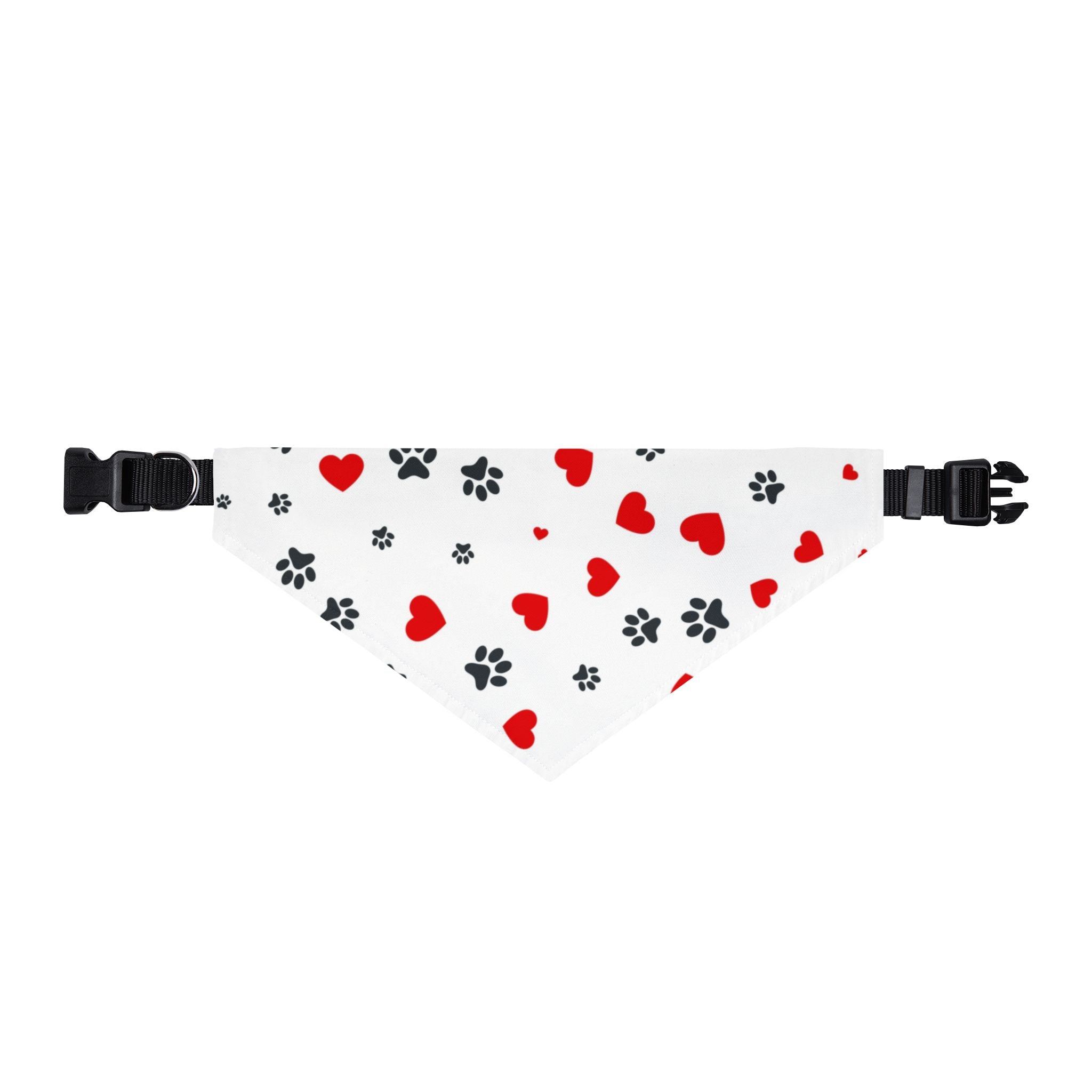 White Paws & Hearts Clip-On Pet Bandana — Classic Love Pattern