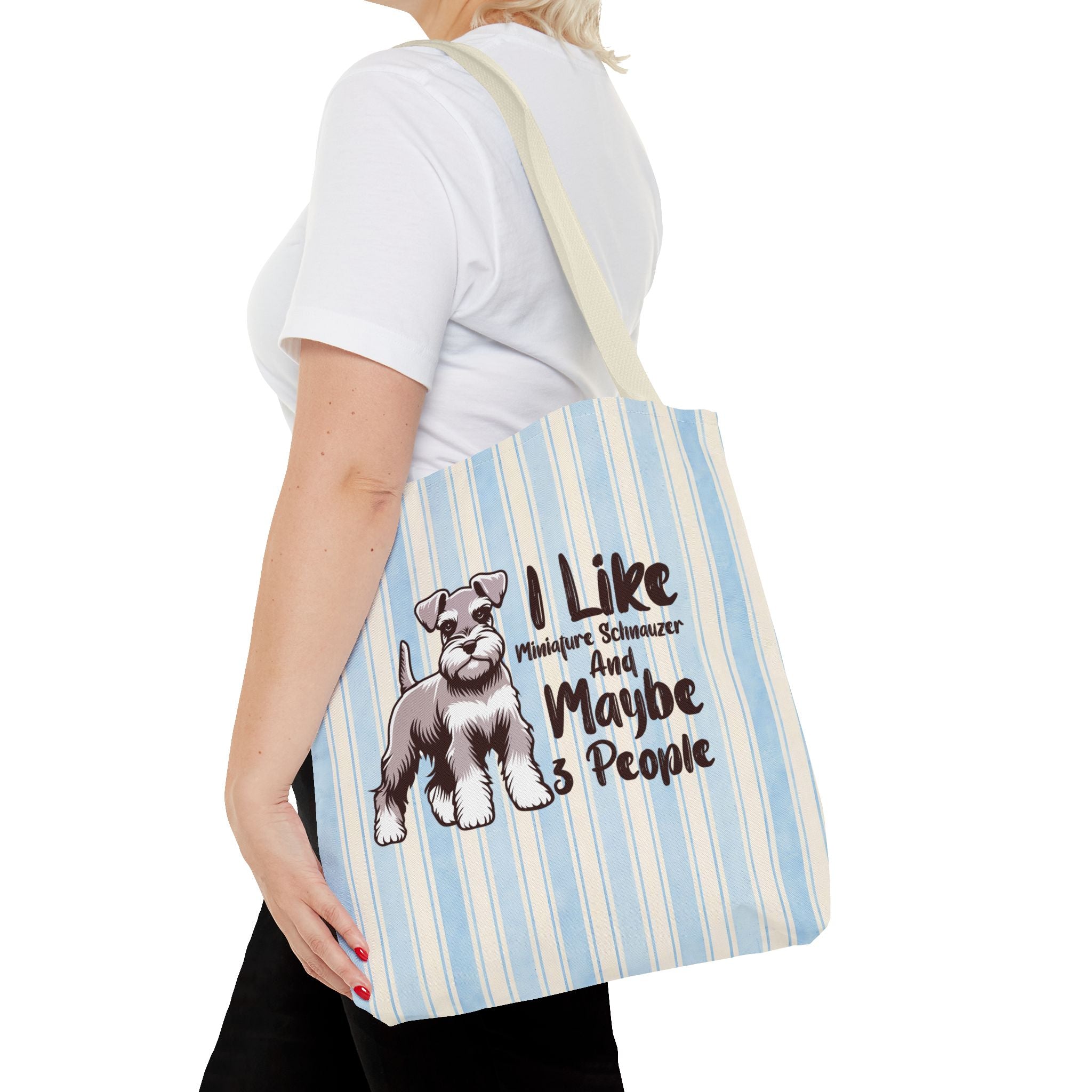 Miniature Schnauzer Tote Bag – "I Like Miniature Schnauzers and Maybe 3 People" Striped Canvas Tote