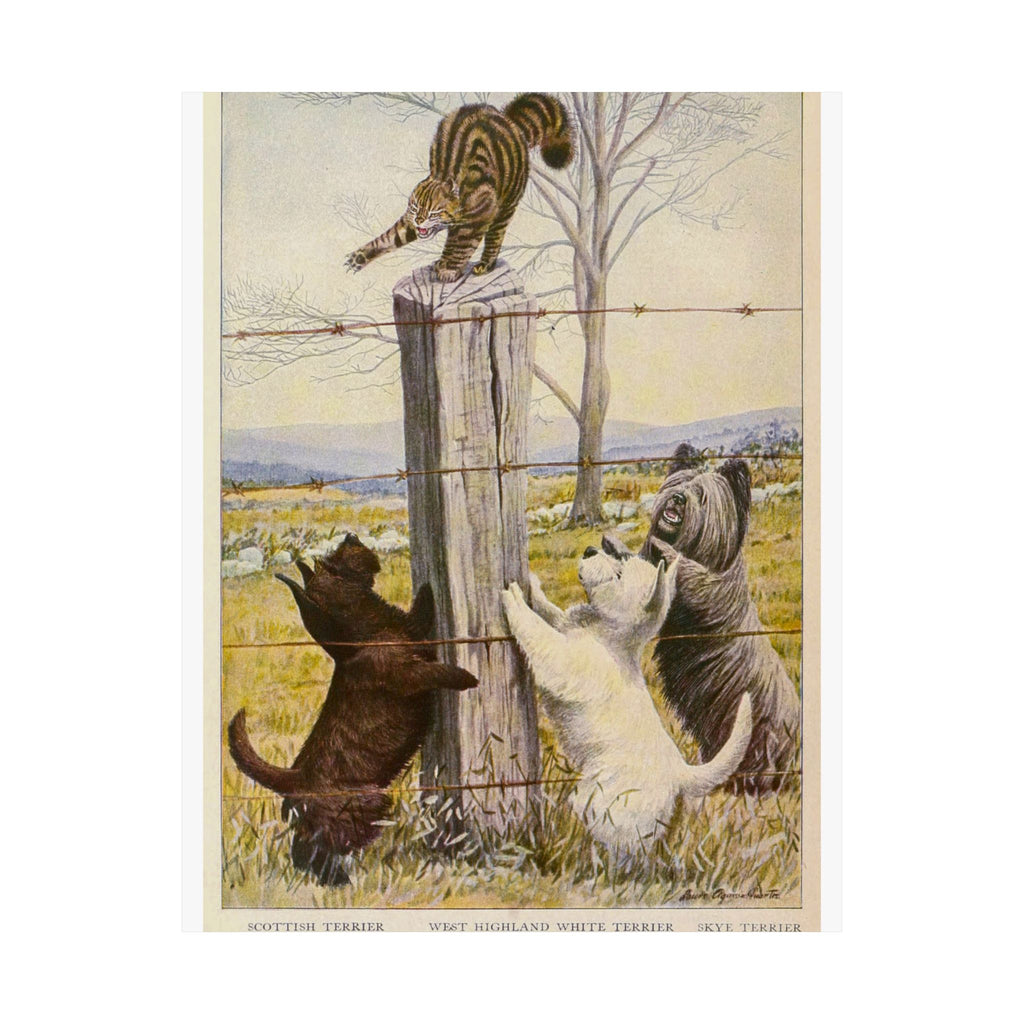Vintage Terriers and Cat Poster — Matte Vertical Wall Art