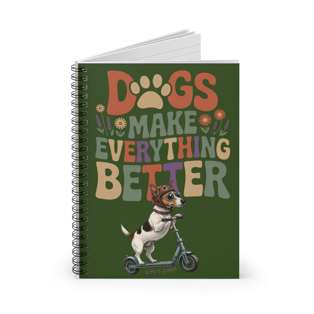 Notebook — "Dogs Make Everything Better" Retro Dog Scooter Journal