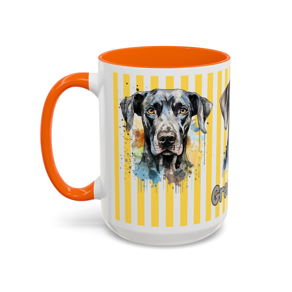 Personalised Dog Accent Coffee Mug — Yellow Striped Dog Lover Gift (11/15 oz)