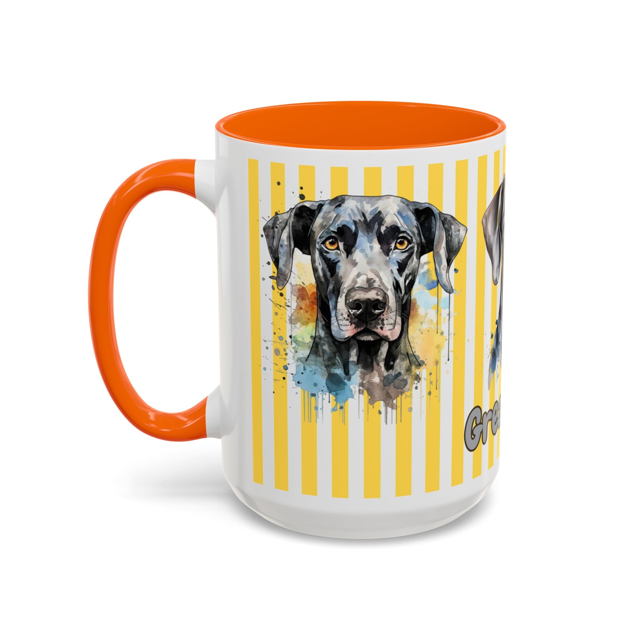 Personalised Dog Accent Coffee Mug — Yellow Striped Dog Lover Gift (11/15 oz)