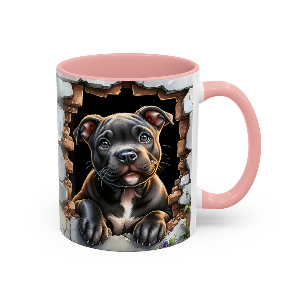 Pit Bull Puppy Peek Accent Coffee Mug – Cute Dog Lover Gift (11/15oz)