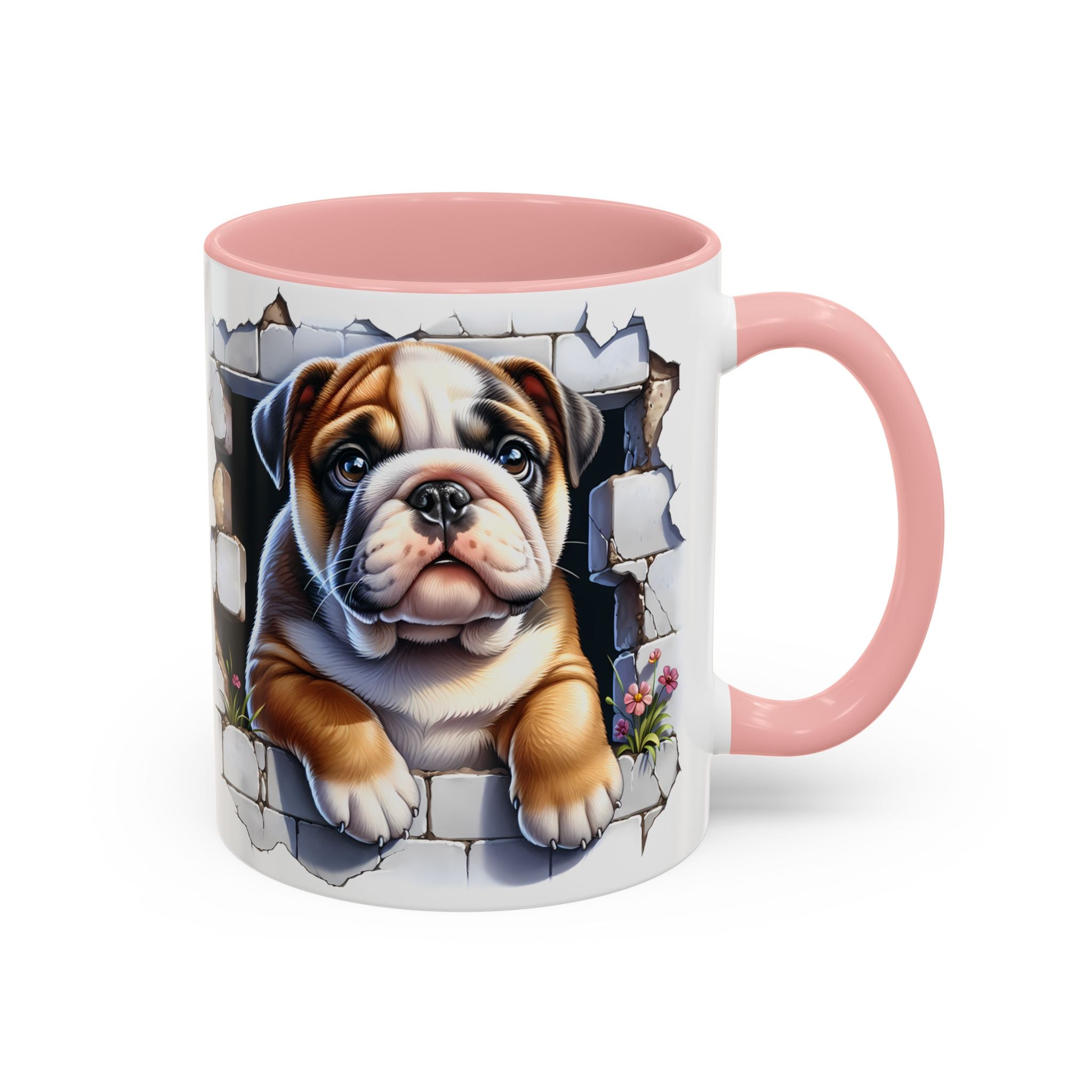 Bulldog Peek-A-Boo Accent Coffee Mug — Cute English Bulldog Coffee Cup (11/15 oz)