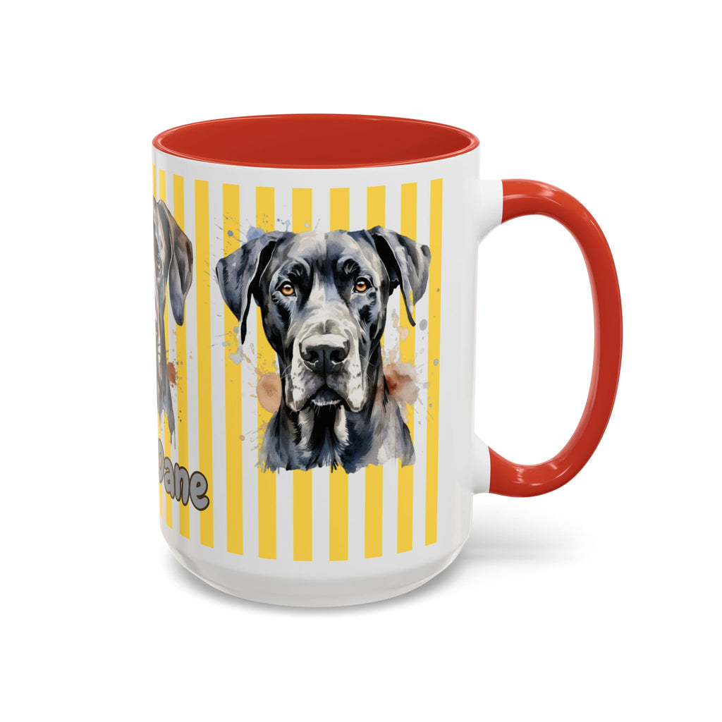 Personalised Dog Accent Coffee Mug — Yellow Striped Dog Lover Gift (11/15 oz)