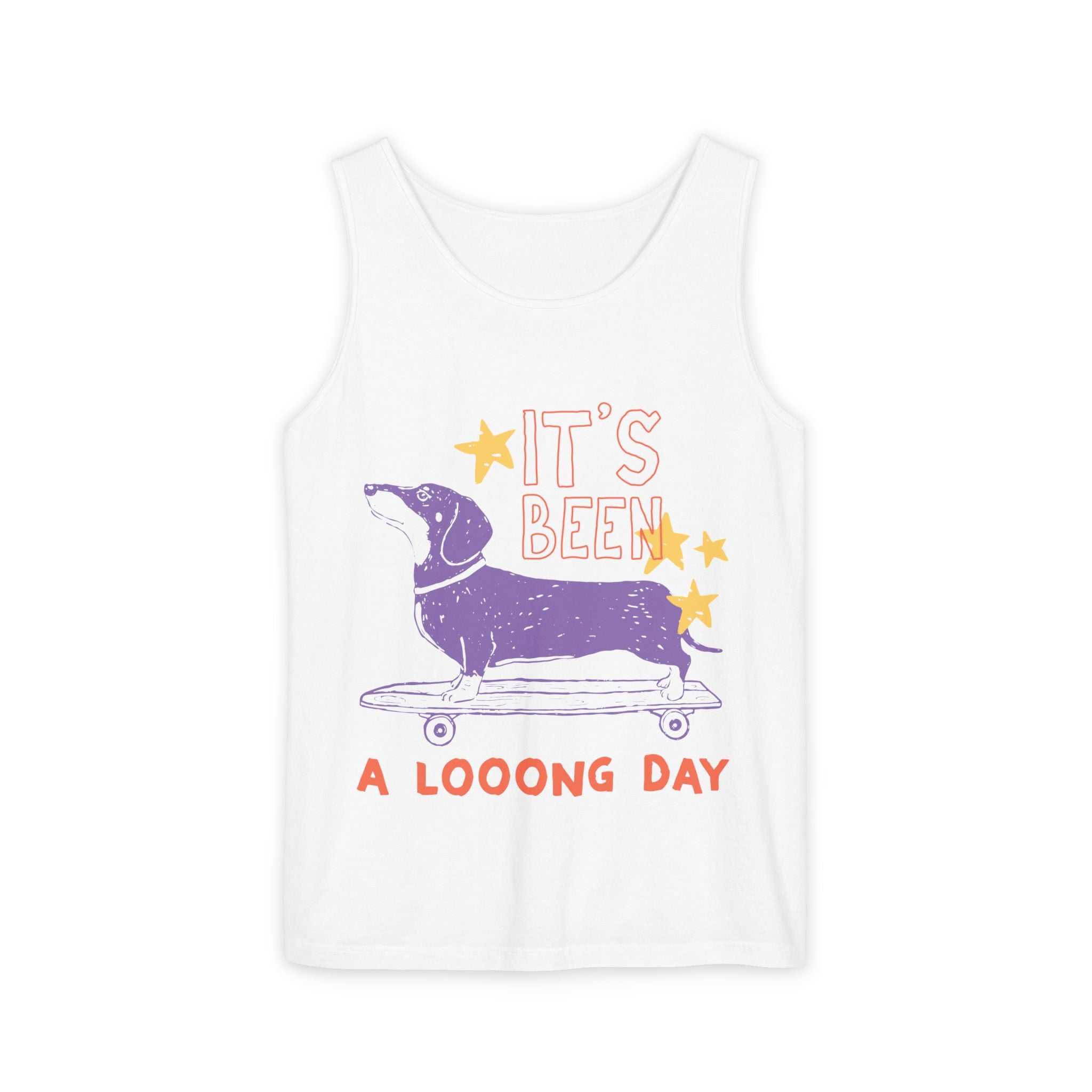 Dachshund Skateboard Tank — "It's Been a Looong Day" Cute Dog Graphic Tank Top