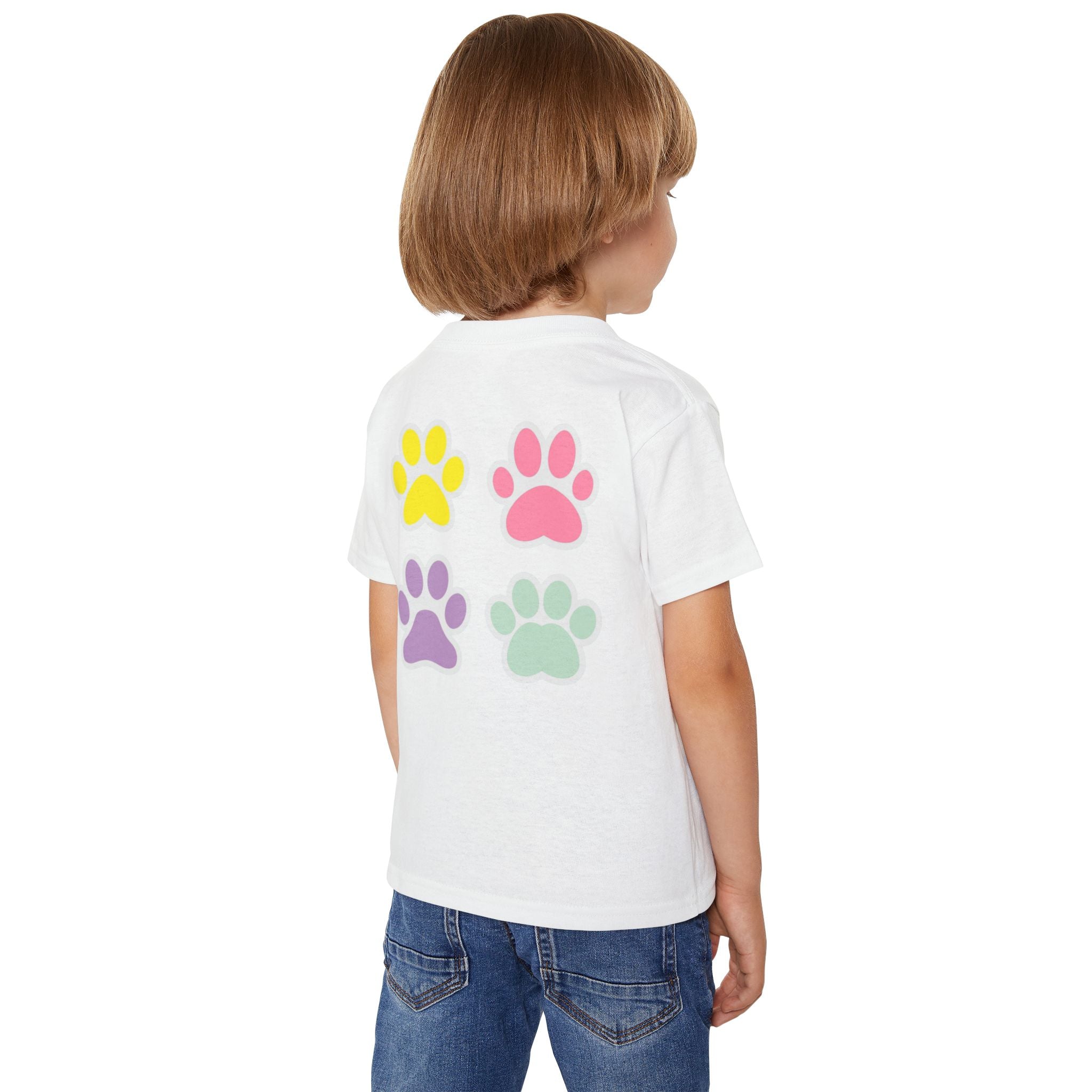 Toddler T-Shirt — Cute French Bulldog Hugging Heart with Colorful Paw Prints