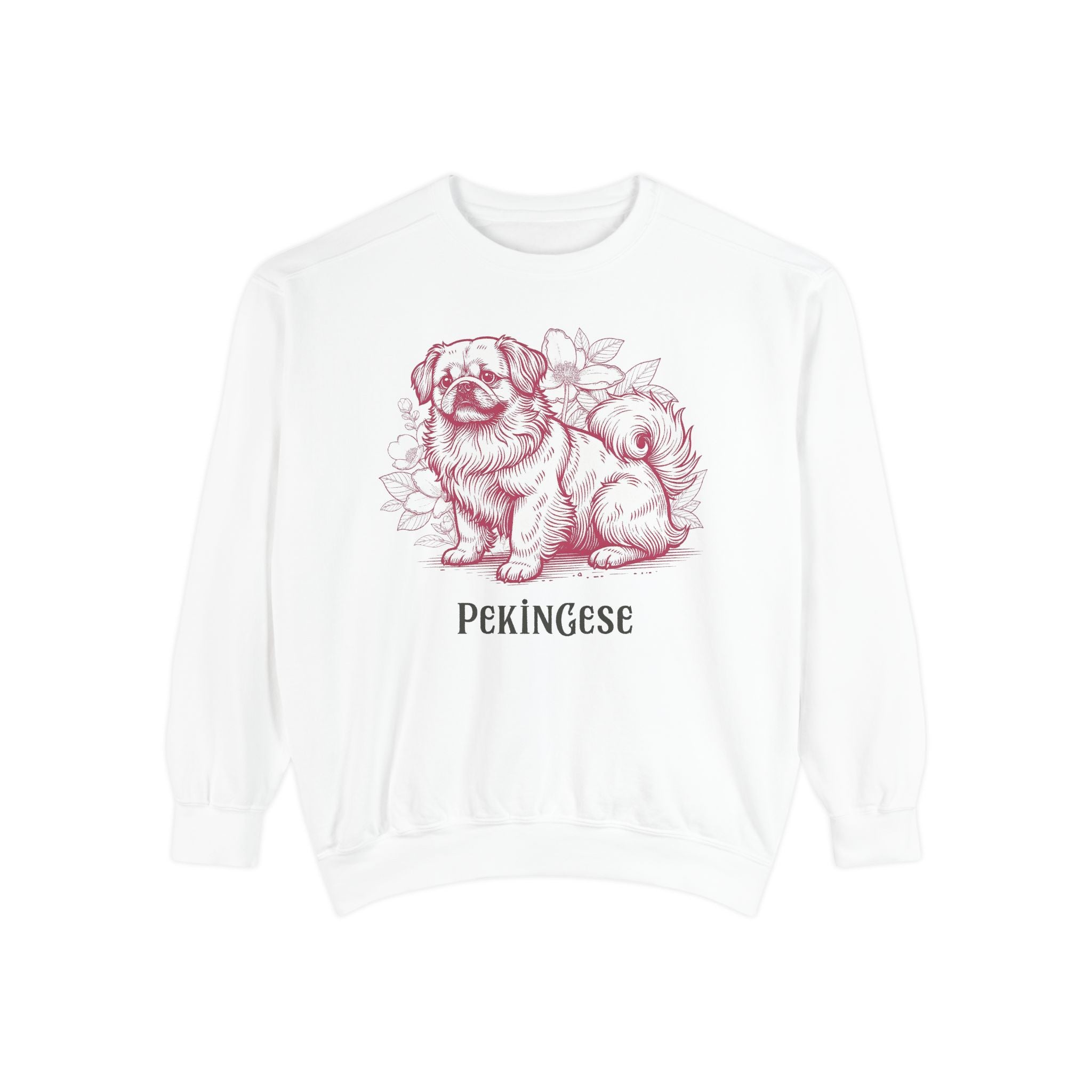 Pekingese Floral Sweatshirt — Vintage Sketch Dog Crewneck