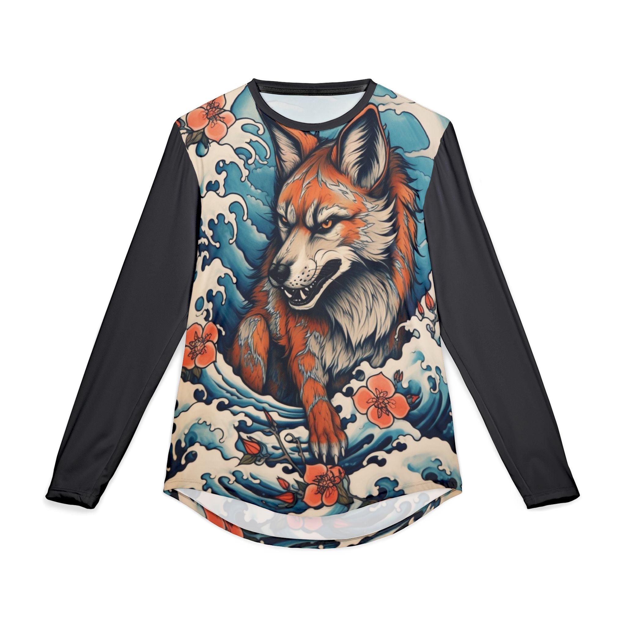 Men's Fox Wave UV-Protection Long Sleeve Shirt — Japanese Tattoo Style