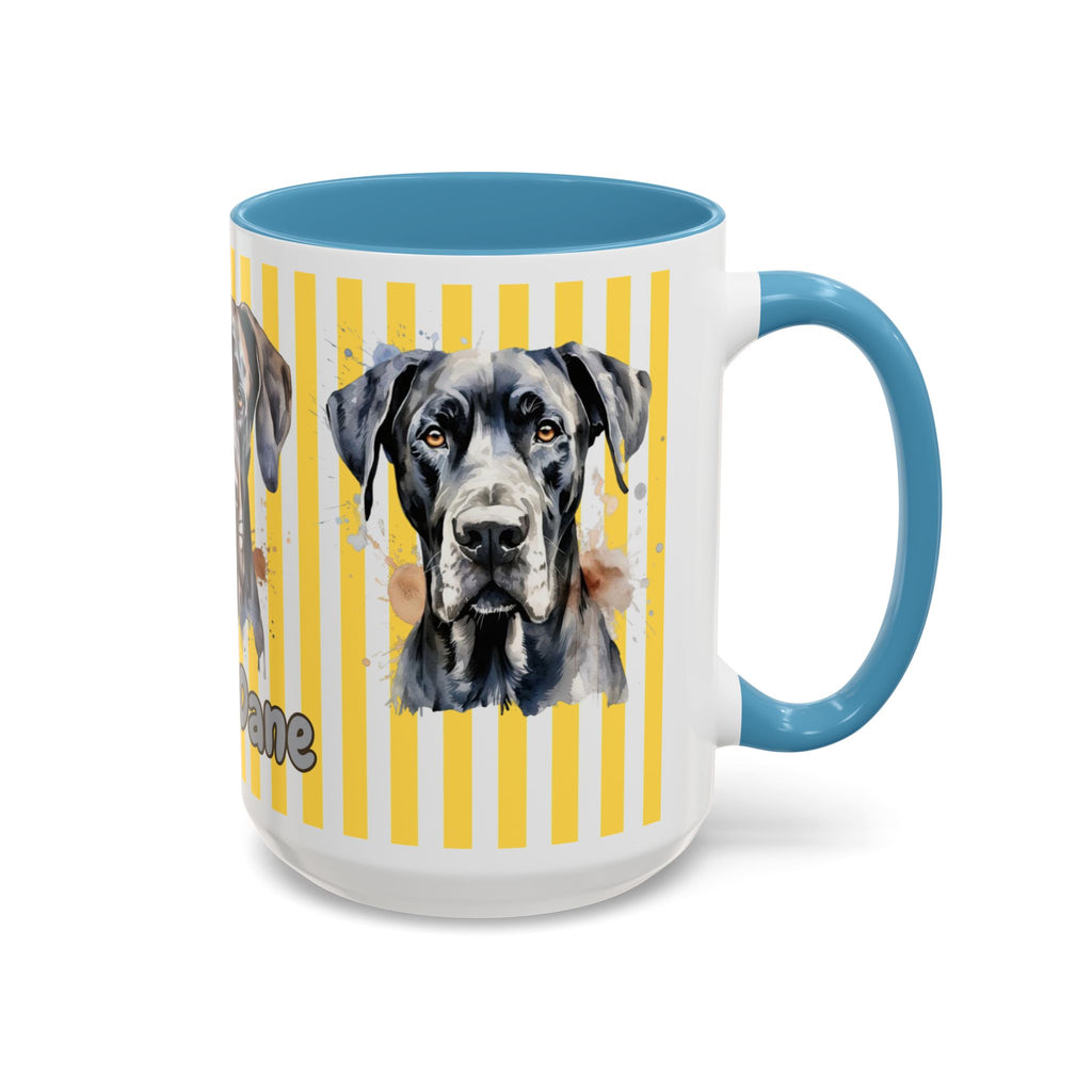 Personalised Dog Accent Coffee Mug — Yellow Striped Dog Lover Gift (11/15 oz)