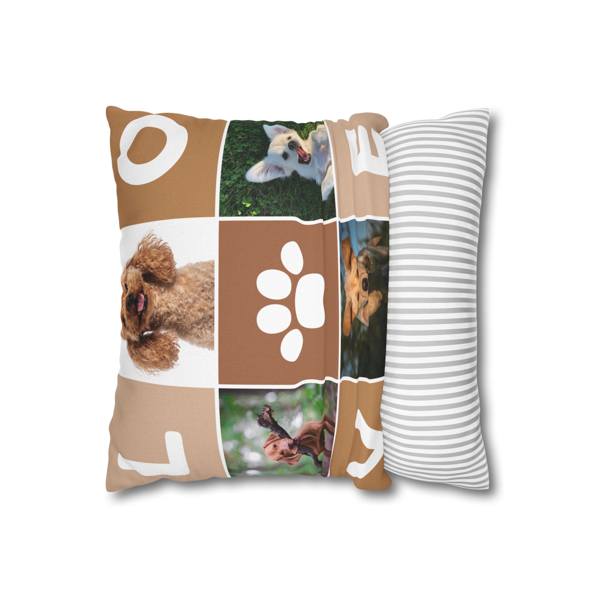 Dog Photo Collage Square Pillow — "LOVE" Paw Print Decorative Pillowcase