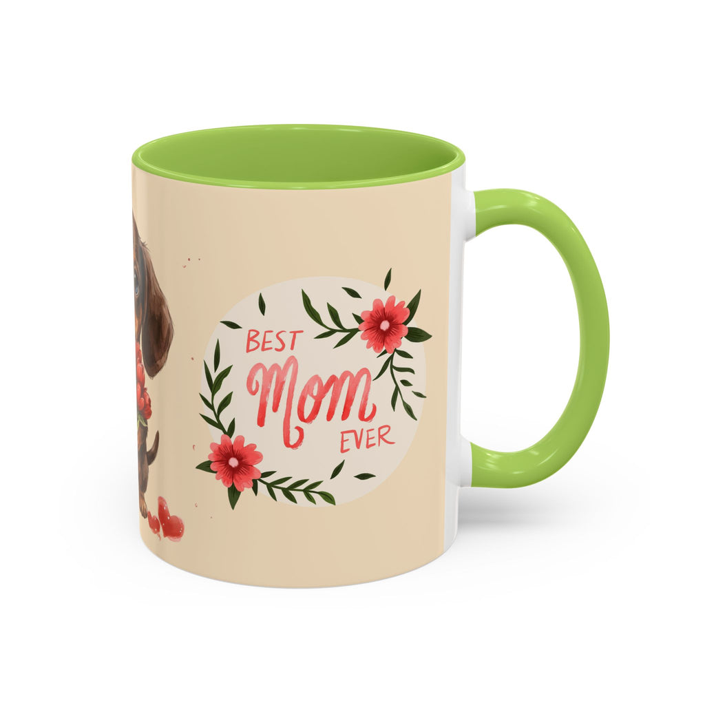 Best Mom Ever Coffee Mug — Cute Dachshund with Tulips