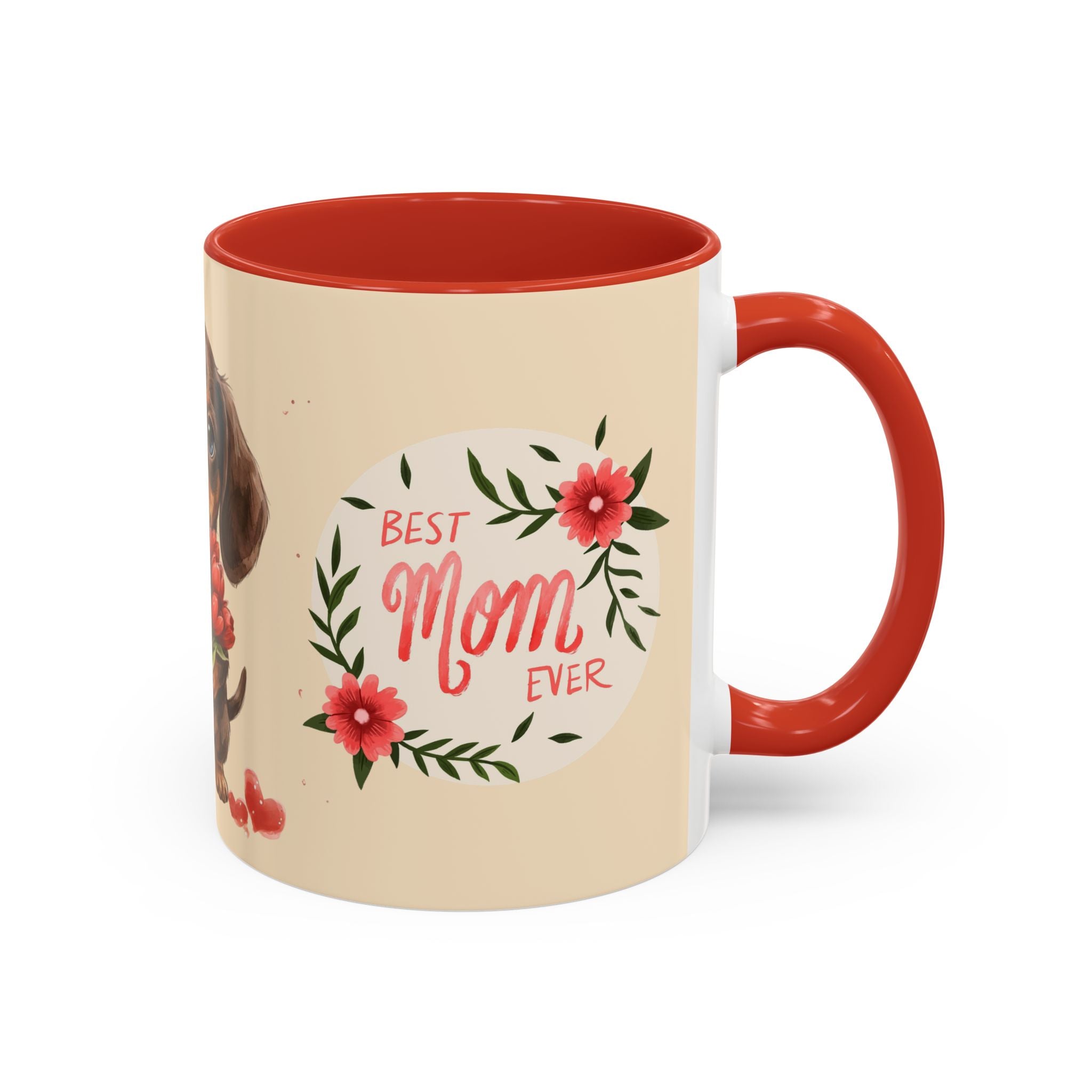 Best Mom Ever Coffee Mug — Cute Dachshund with Tulips