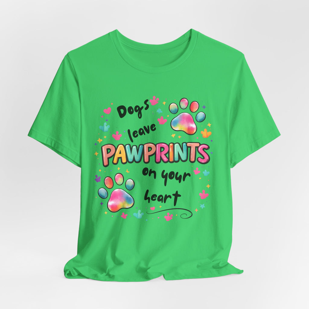 Pawprints on Your Heart T‑Shirt — Colorful Dog Paw Love Tee