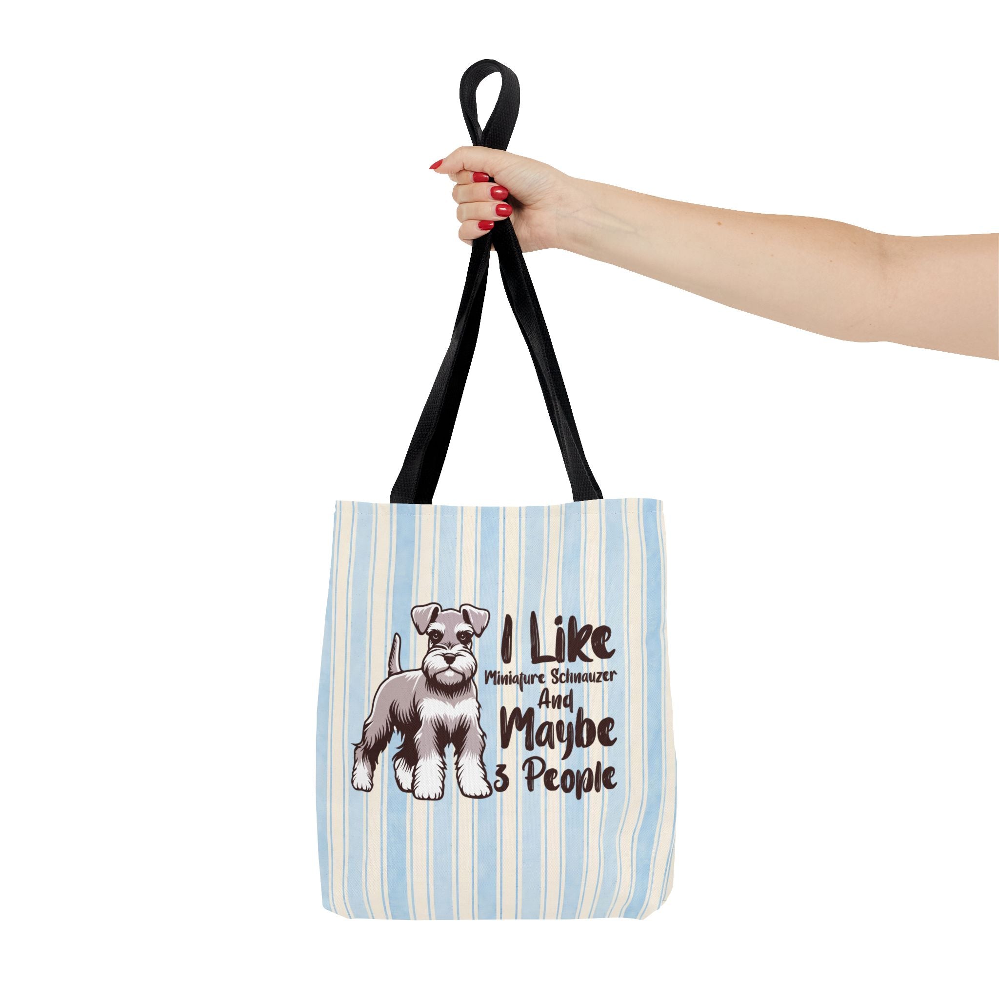 Miniature Schnauzer Tote Bag – "I Like Miniature Schnauzers and Maybe 3 People" Striped Canvas Tote