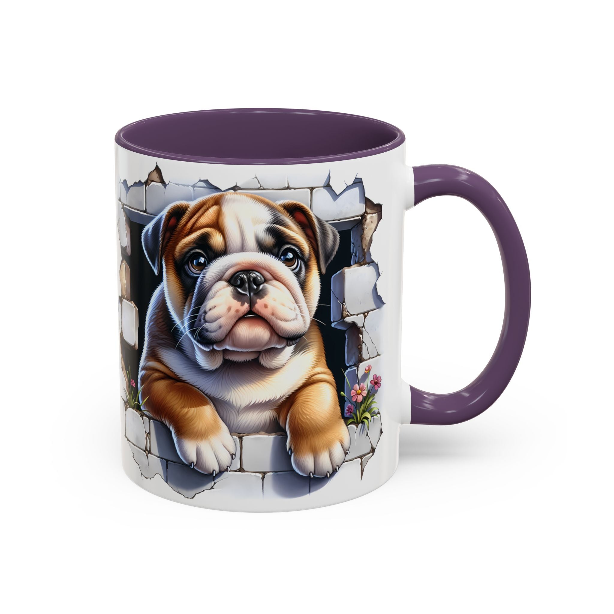 Bulldog Peek-A-Boo Accent Coffee Mug — Cute English Bulldog Coffee Cup (11/15 oz)