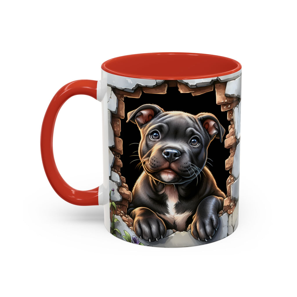 Pit Bull Puppy Peek Accent Coffee Mug – Cute Dog Lover Gift (11/15oz)
