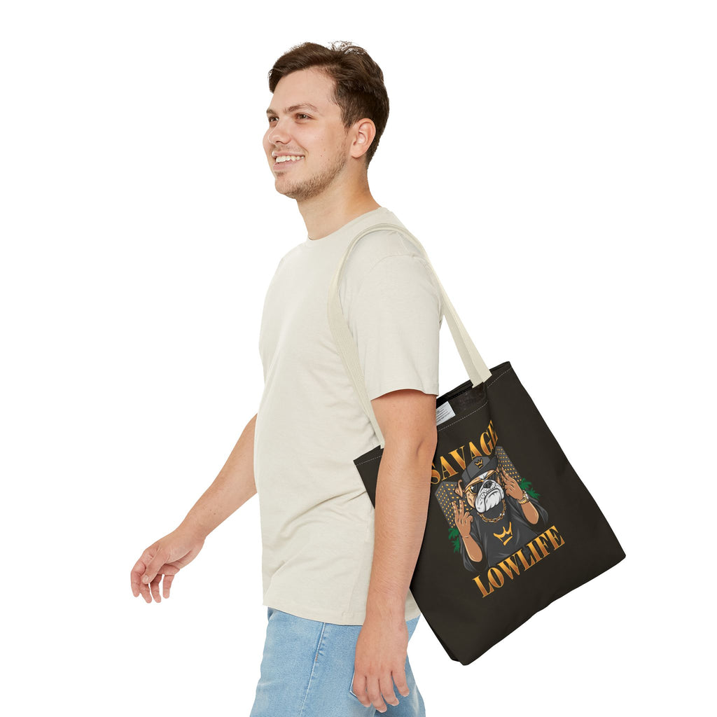 Savage Lowlife Graphic Tote Bag — Urban Bulldog Design, Streetwear Everyday Carry