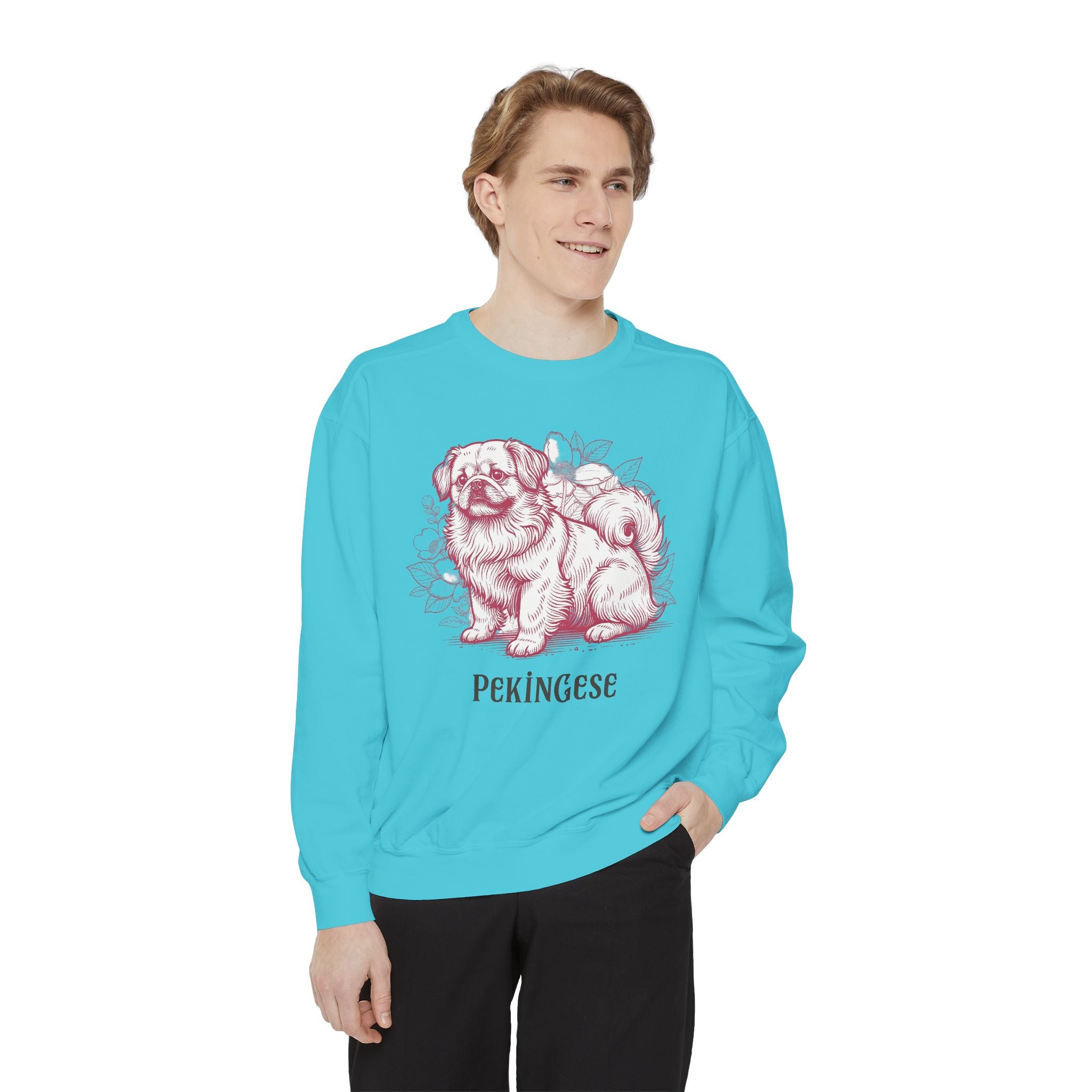 Pekingese Floral Sweatshirt — Vintage Sketch Dog Crewneck