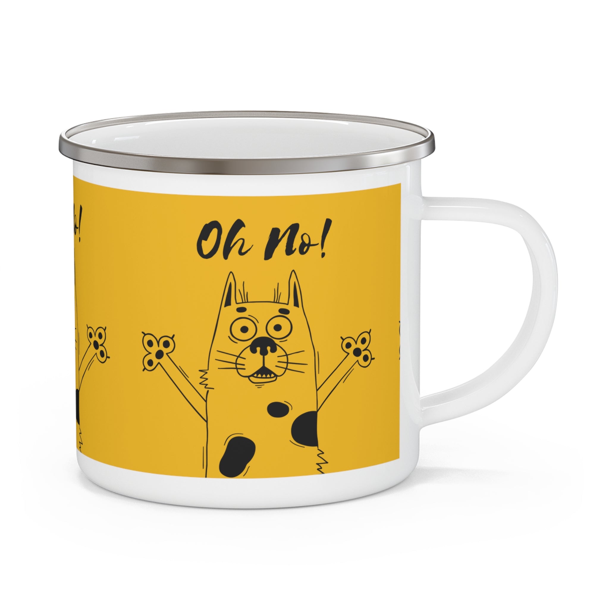 Oh No! Dog Enamel Camping Mug — Funny Yellow Dog Illustration Coffee Cup
