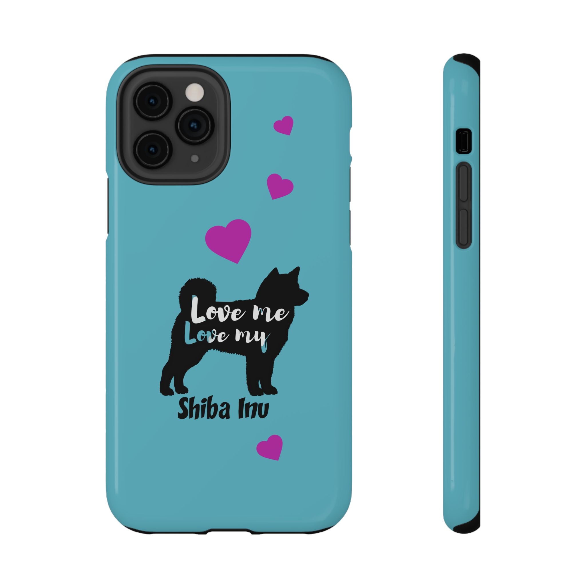Shiba Inu Phone Case – "Love Me Love My Shiba Inu" Impact-Resistant Case, Cute Heart Design