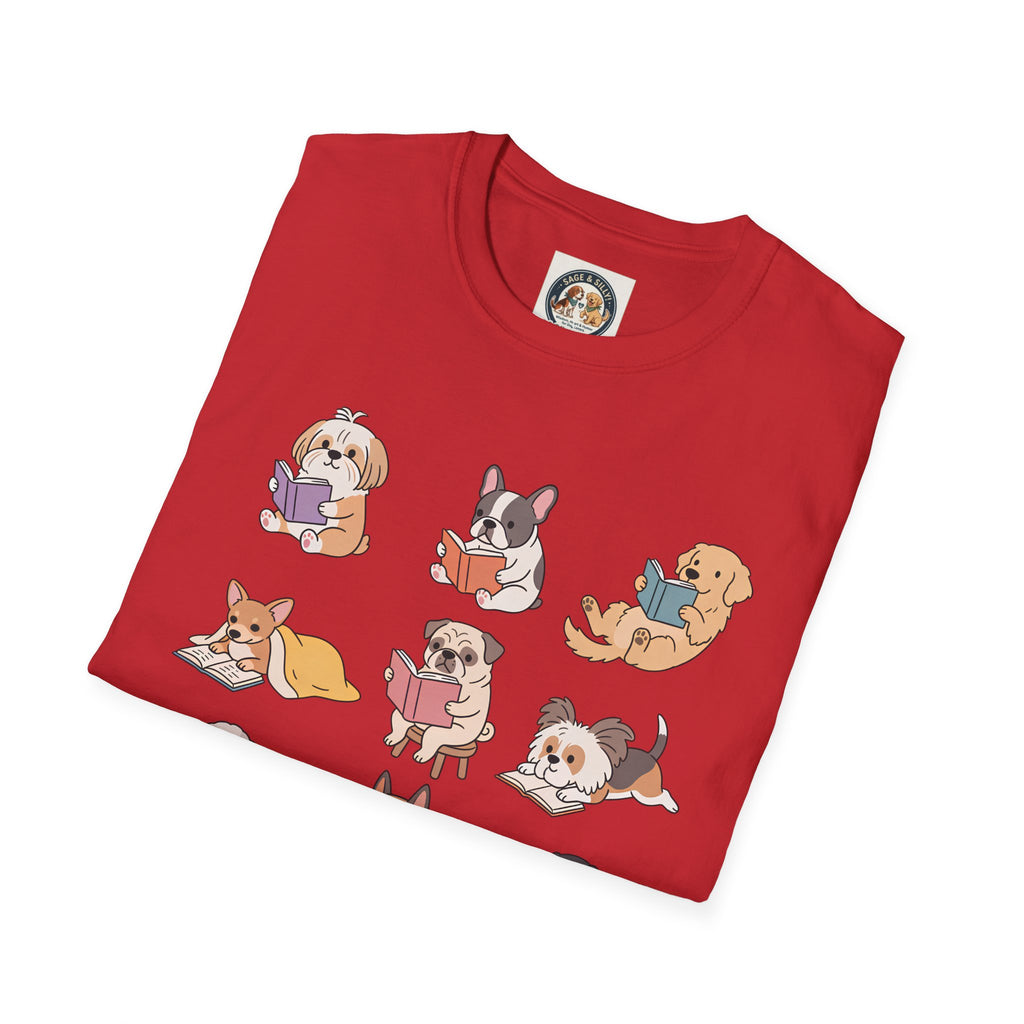Reading Dogs T-Shirt — Cute Cartoon Dogs with Books Graphic Tee