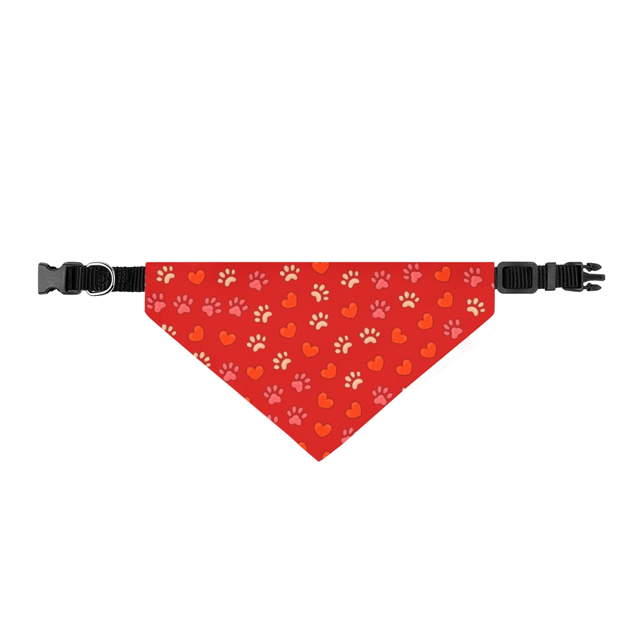 Red Paws & Hearts Clip-On Pet Bandana — Valentine Pattern