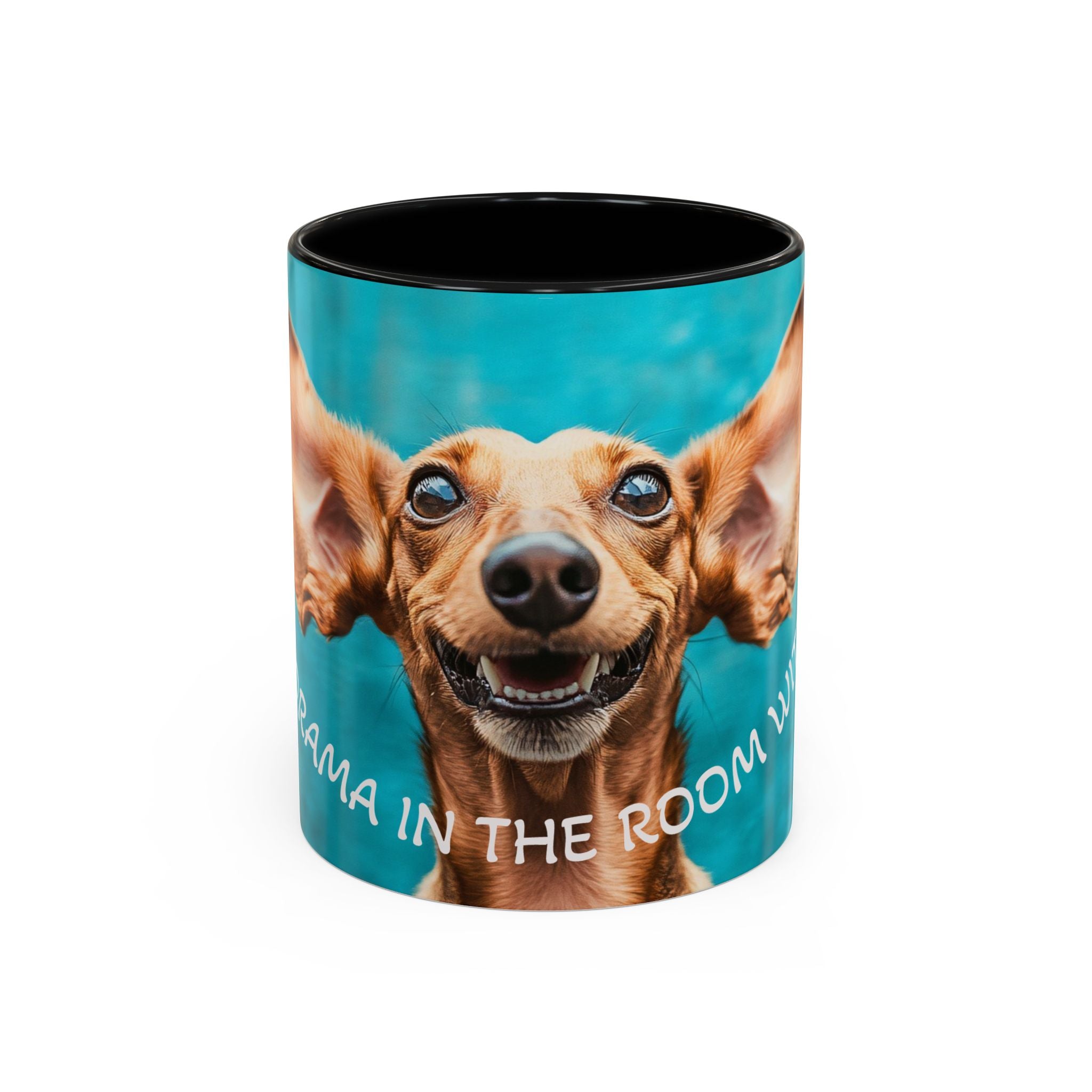 Happy Dachshund Coffee Mug – "Is the Drama in the Room with Us?" Accent Mug