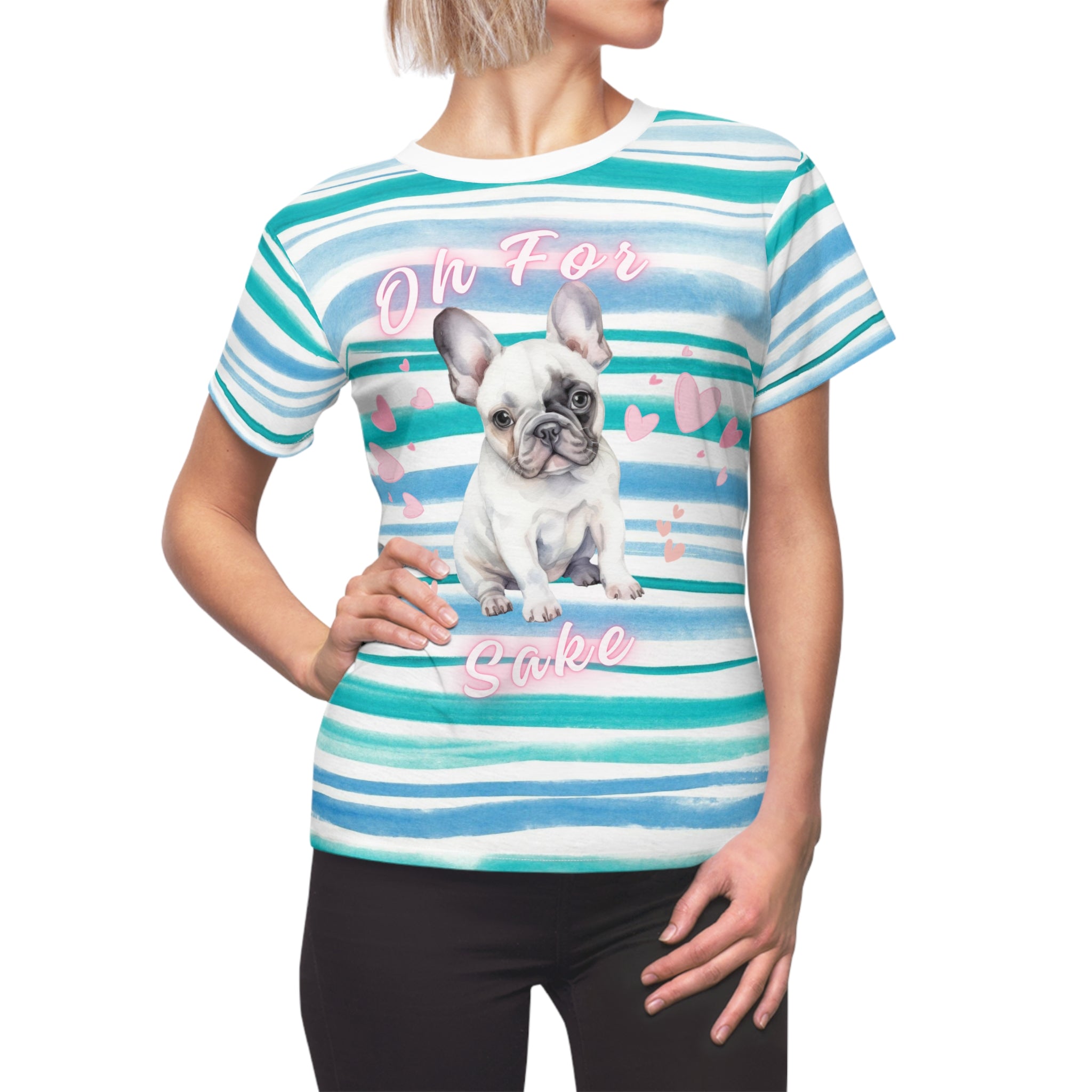 Oh For Frenchie's Sake Women's Tee — French Bulldog Stripe All-Over Print