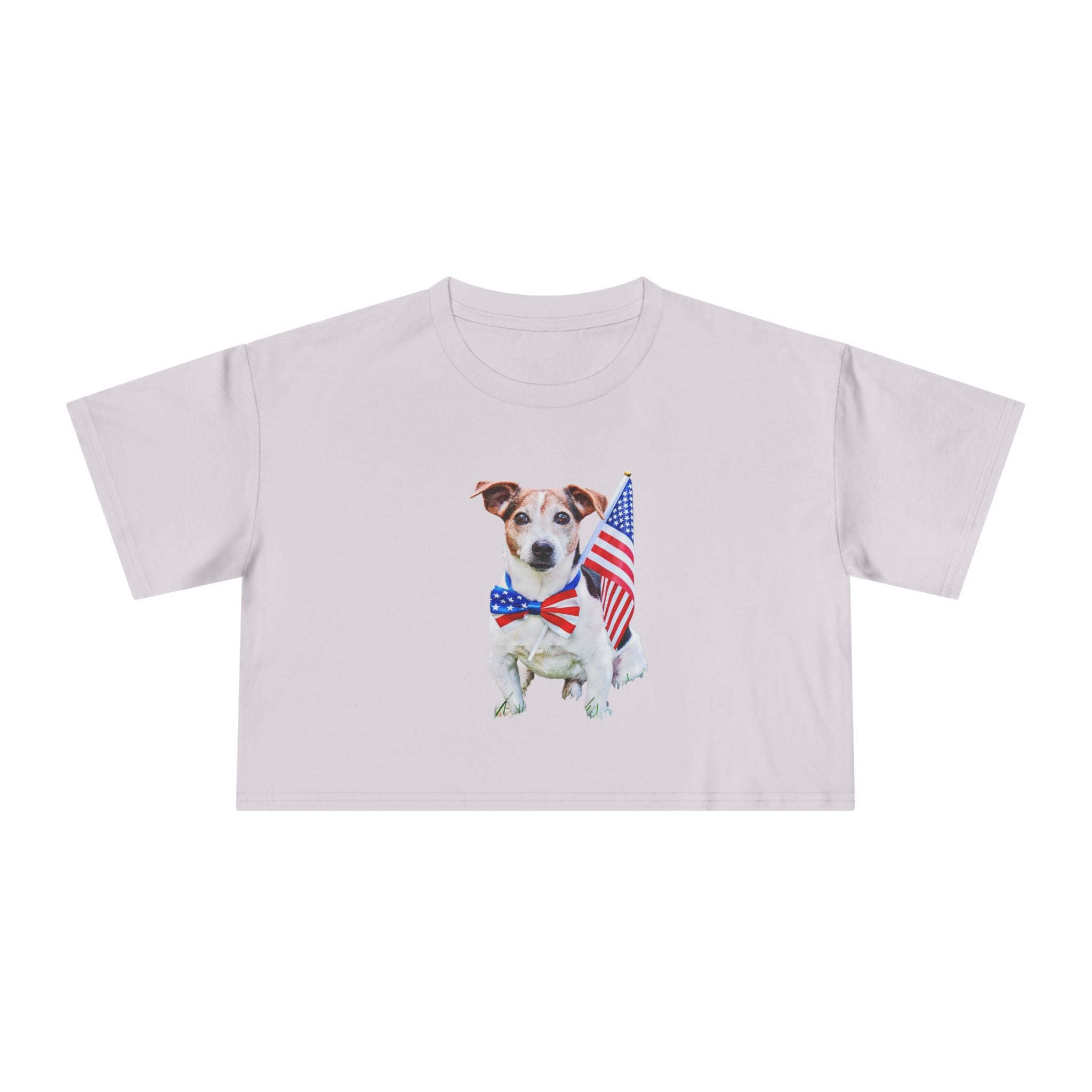 Patriotic Dog Crop Tee — Jack Russell with American Flag